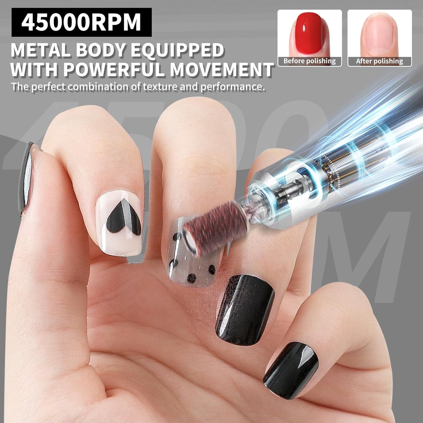 LIMEGIRL Professional Electric Nail Drill Kit 45000RPM Portable Cordless Toenail Cordless Toenail Machine with 14 Drill Bits and Base for Women (White)