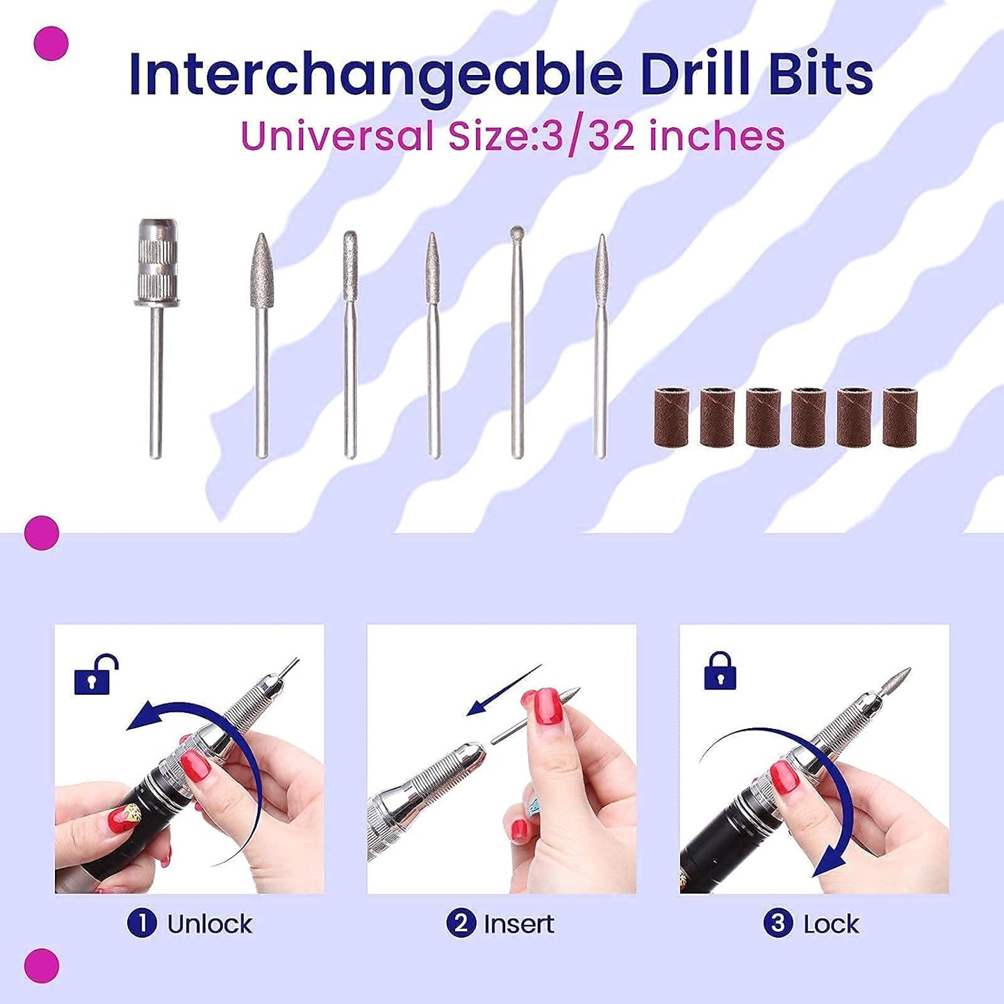 Delanie Electric Nail Drill Professional 35000 RPM Rechargeable Portable E-File for Nail Tech, Violet