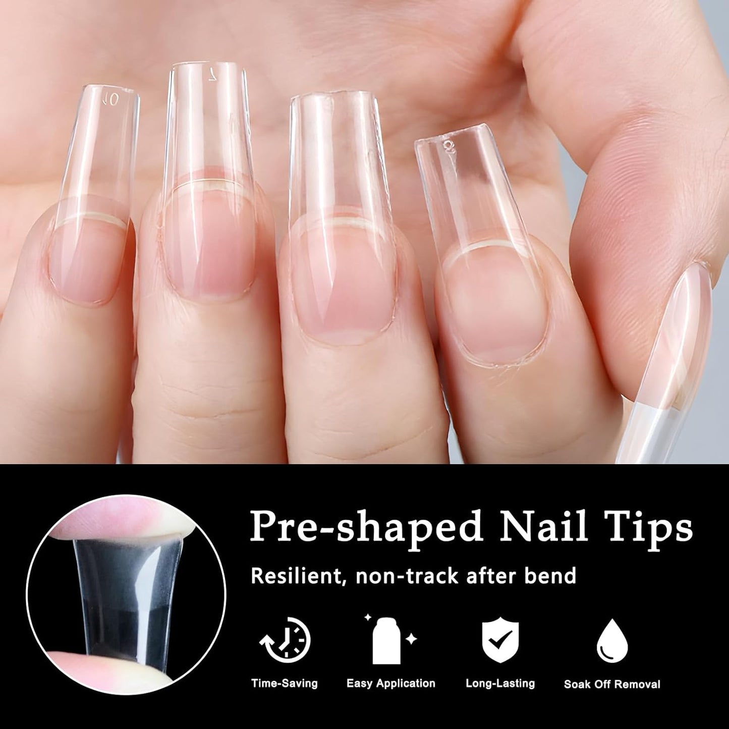 AddFavor 600pcs Square Nail Tips, Medium Gel Nail Tips Square Clear Fake Nails Full Cover Acrylic Nails Tips for Nail Extensions Manicure Salon Home DIY