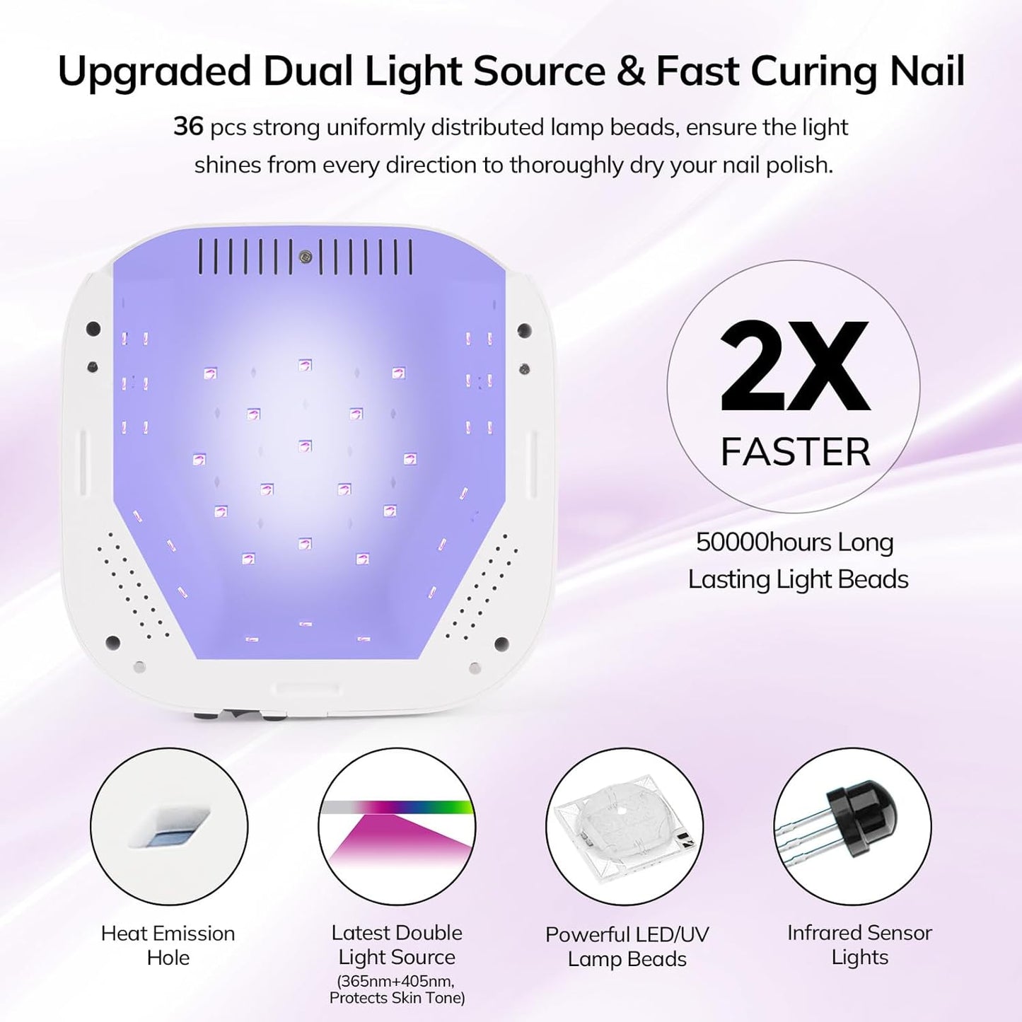 Lavinda LED Nail Lamp 54W Rechargeable Cordless UV Nail Light, Professional Gel Nail Lamp with Timer Display, Fast Drying UV Lamp for Gel Nails, Matte Macaron Purple Nail Dryer for Salon & Home
