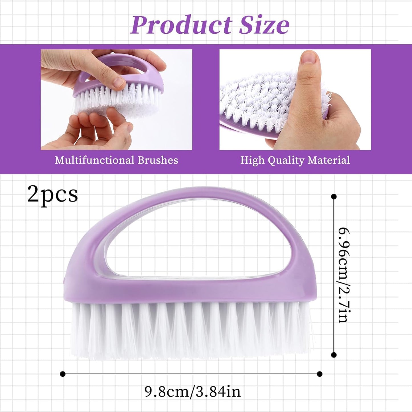 2 Pcs Nail Clean Brushes for Hand Finger Foot Toe Small Scrubber Cleaner with Handle for Cleaning Fingernails Nylon Firm Stiff Bristles Deep Clean Scrubber for Toes and Nails Men Women Kids