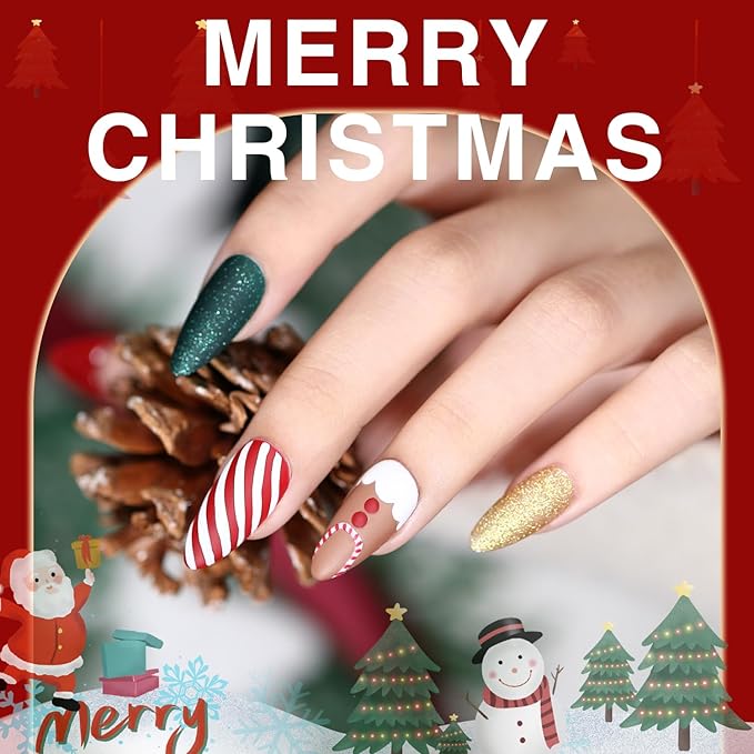 Christmas Day Gel Nail Polish Set - 10 Color Gel Polish Set with Red, White, Green, Gold, Silver Glitter & Sparkle. Soak Off Nail Art Manicure DIY Gifts for Women