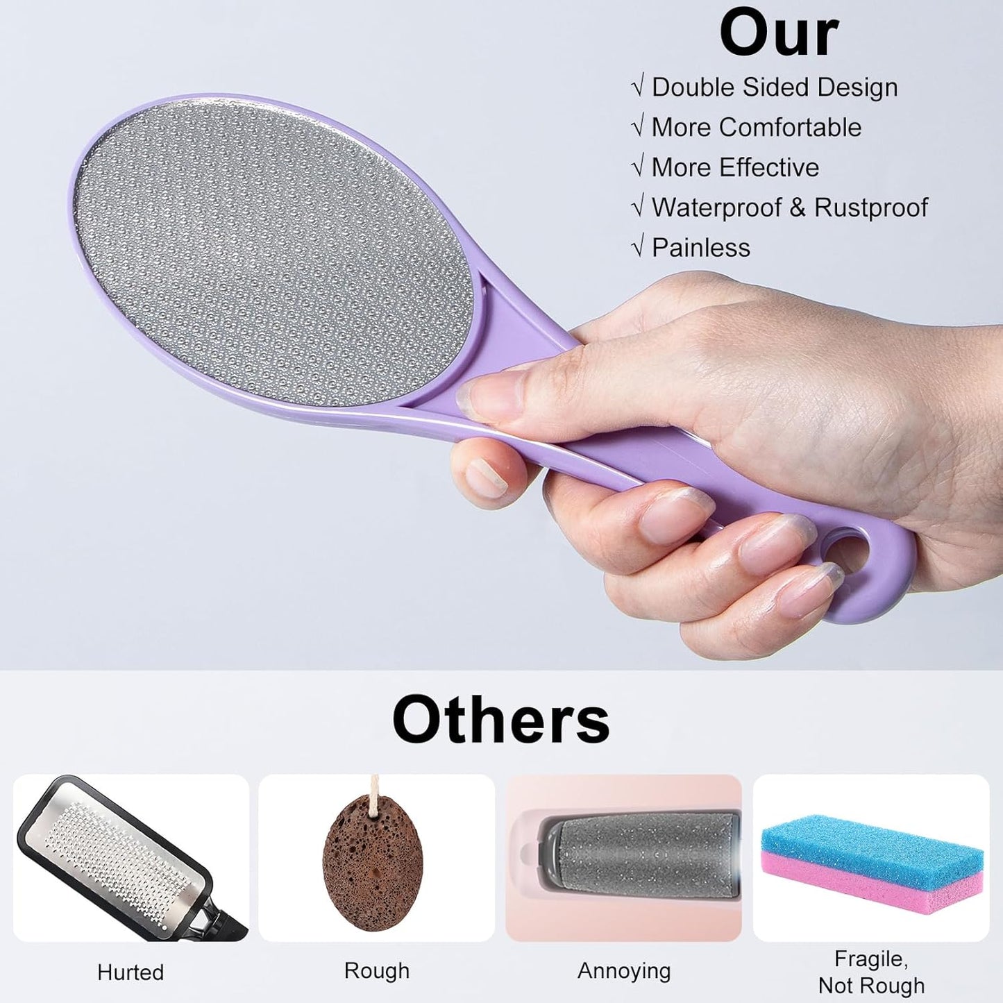 Nano Glass Foot File Callus Remover, 2 Pack Hard and Dead Skin Remover for Feet, Double Sided Foot Scrubber Pedicure Tool, Hair Eraser for Softer and Smoother Feet Hands, Green & Purple
