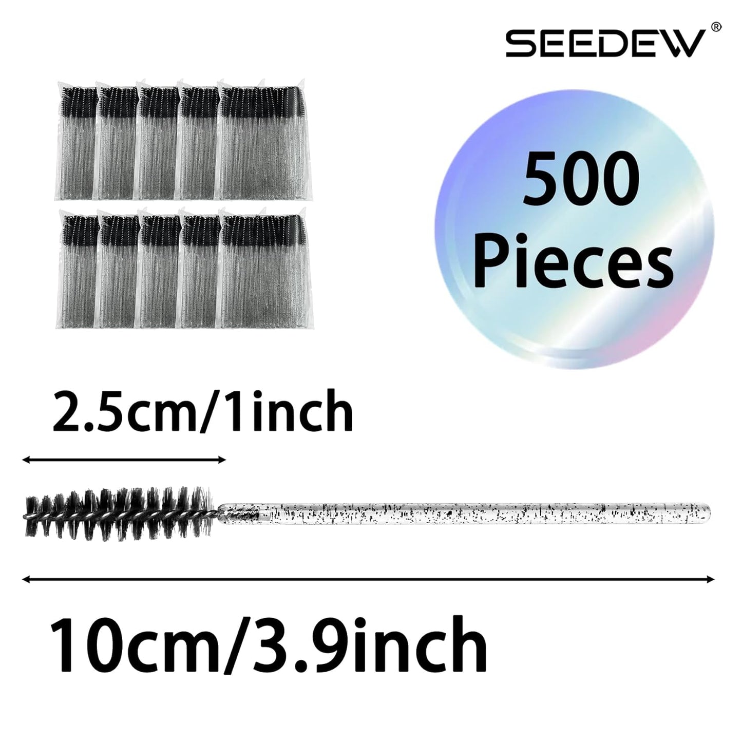 500 Pieces Eyelashes/Eyebrows Brushes, 10CM Lash Removal Cleaning Tools, Crystal Handle, Makeup Tools Mascara Wands(Simple Packaging)-(Crystal Black)
