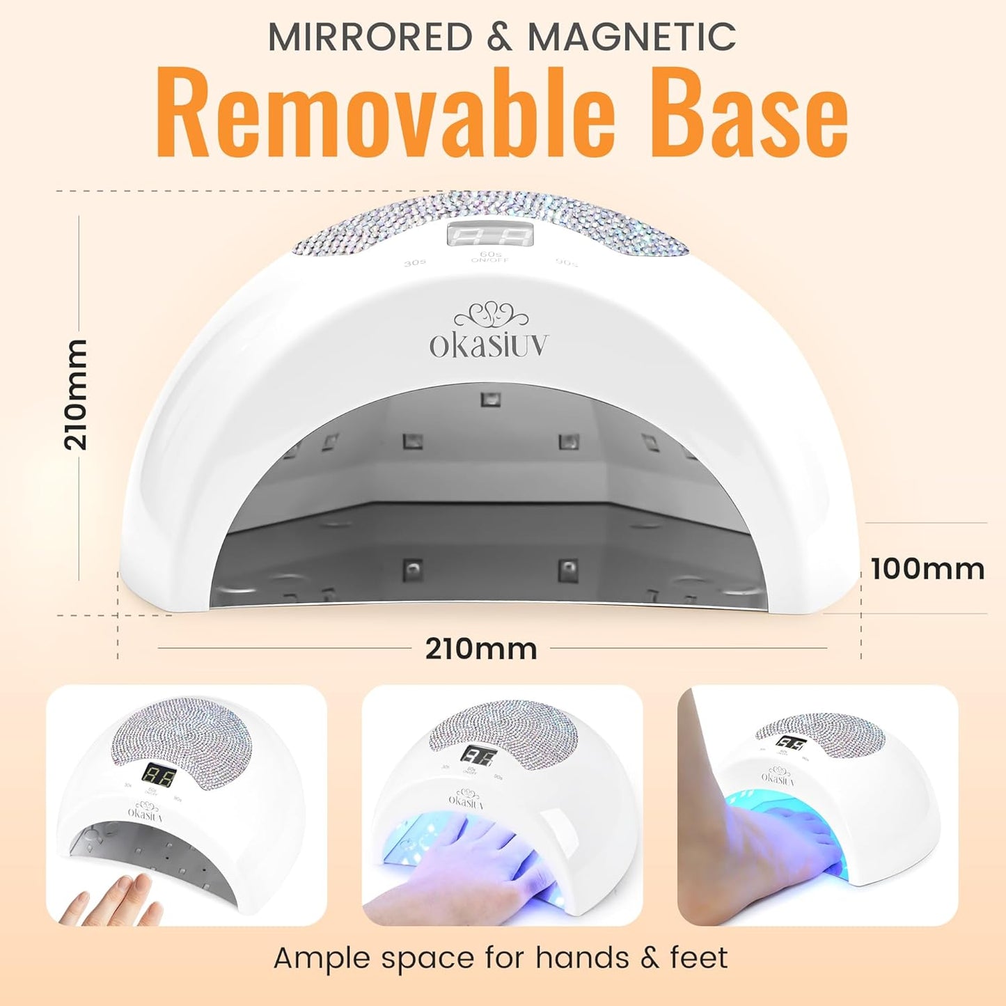 UV LED Nail Dryer with AB Rhinestones - Rechargeable, Touch Screen, 3 Timer Settings, Quick Cure for Gel Polish, Portable for Salon & DIY