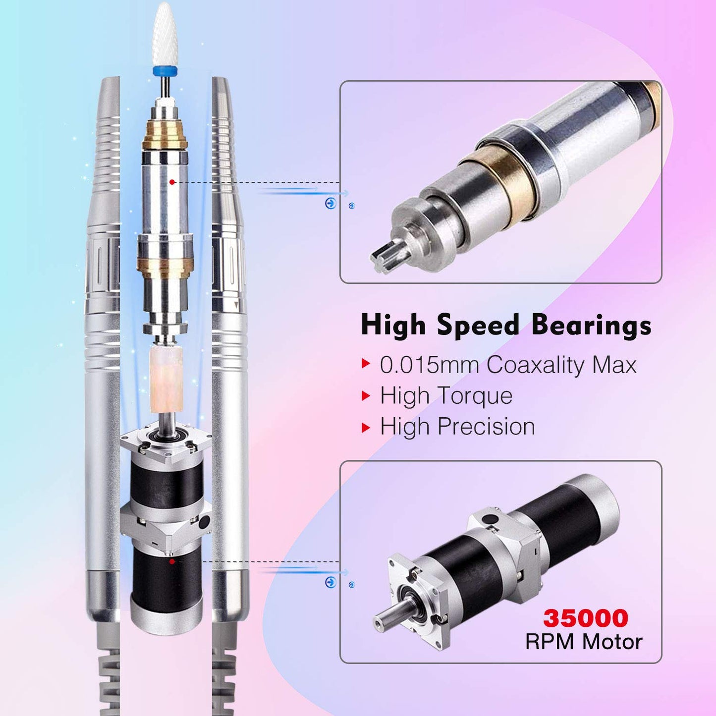 Professional Nail Drill Machine, IMENE 35,000RPM Portable Brushless Nail Drill Rechargeable E-File Nail Drills Perfect for Acrylic, Gel, Natural Nails（White）