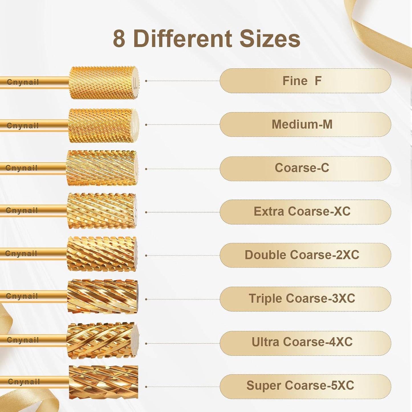 3/32" Large Barrel Flat Top Tungsten Carbide Nail Drill Bit Safety Bit for Gel & Acrylic Removal, 2-Way Rotating Efile Tip, Salon Electric File Accessory (2XC Grit, Gold)
