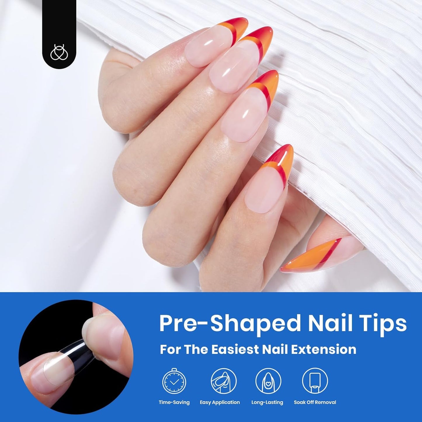 Beetles Gel Nail Tips Almond Medium Shape Nails, 500Pcs Pre Shaped Soft Nail Tips Clear Full Cover False Nails for Gel Nail Polish Soak Off Easy Nail Extensions Press on Nails