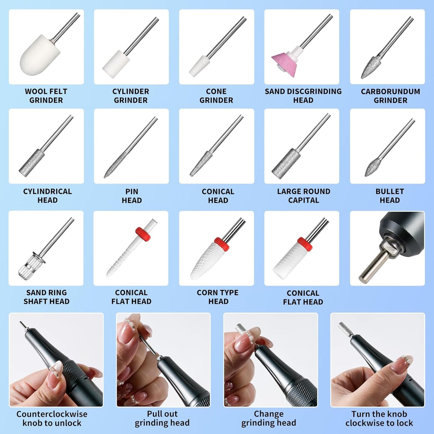 Professional Electric Nail Drill Kit 35000RPM with 14PCS Bits White Portable Rechargeable Cordless File Machine for Acrylic Gel Powder Nails and Manicure Pedicure Toenail Tool Salon Set