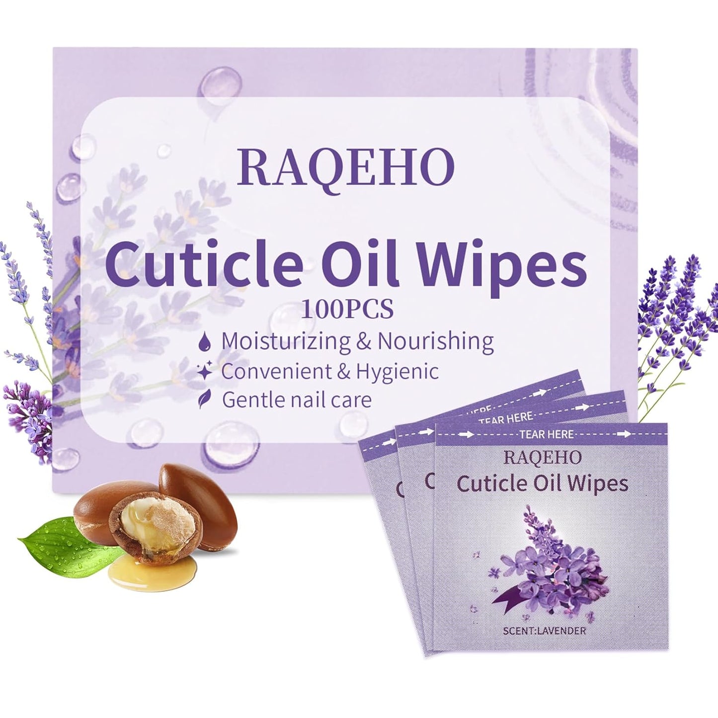 Cuticle Oil Infused Nail Wipes 100 Lavender Cuticle Oil Wipes Softener Moisturizer Strengthener Protector Repair for Weak Dry Damaged Travel Aceite Para Cuticula Nail Care Products Salon Home