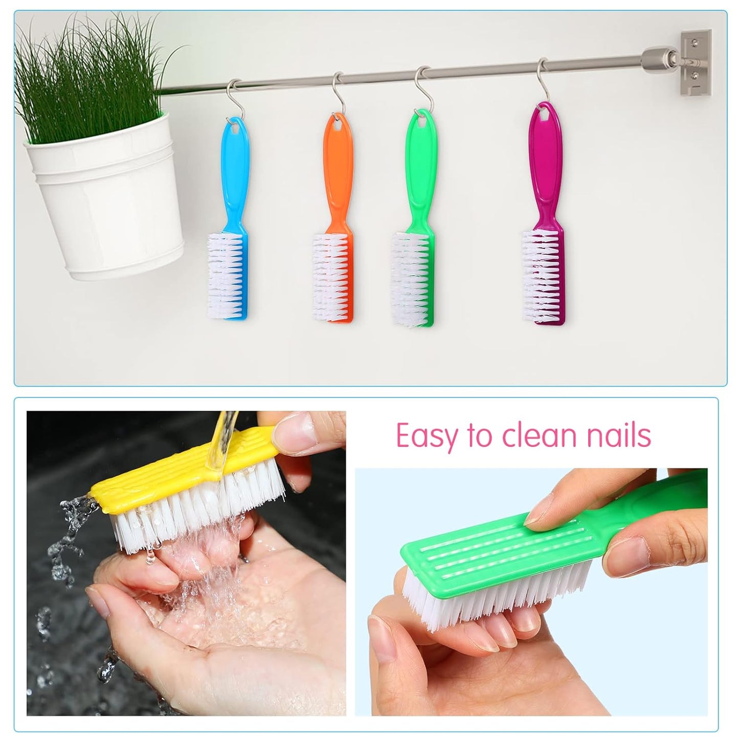 Patelai 30 Pcs Nail Scrubber Brushes Bulk Handle Grip Manicure Brushes for Cleaning Fingernails Pedicure Cleaning Brush for Toes and Fingernail Cleaning(Solid Colors)