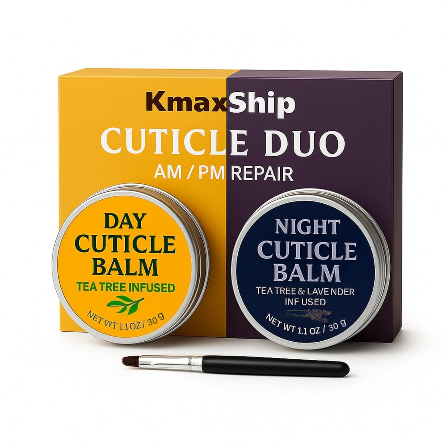 Tea Tree Oil Cuticle Balm Day & Night Set - Cuticle Cream & Butter for Dry, Damaged Cuticles - Includes Cuticle Brush for Easy Application - Cuticle Healing Treatment Moisturizer, 1.1 OZ 2PK