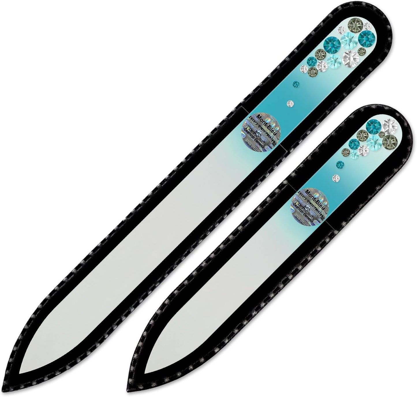 Gifts for Women - Mont Bleu Premium Set of 2 Glass Nail Files Hand Decorated with Crystals - Handmade Gift Set - Best Crystal Nail Files for Natural Nails - Your Nail Health in Your Hands