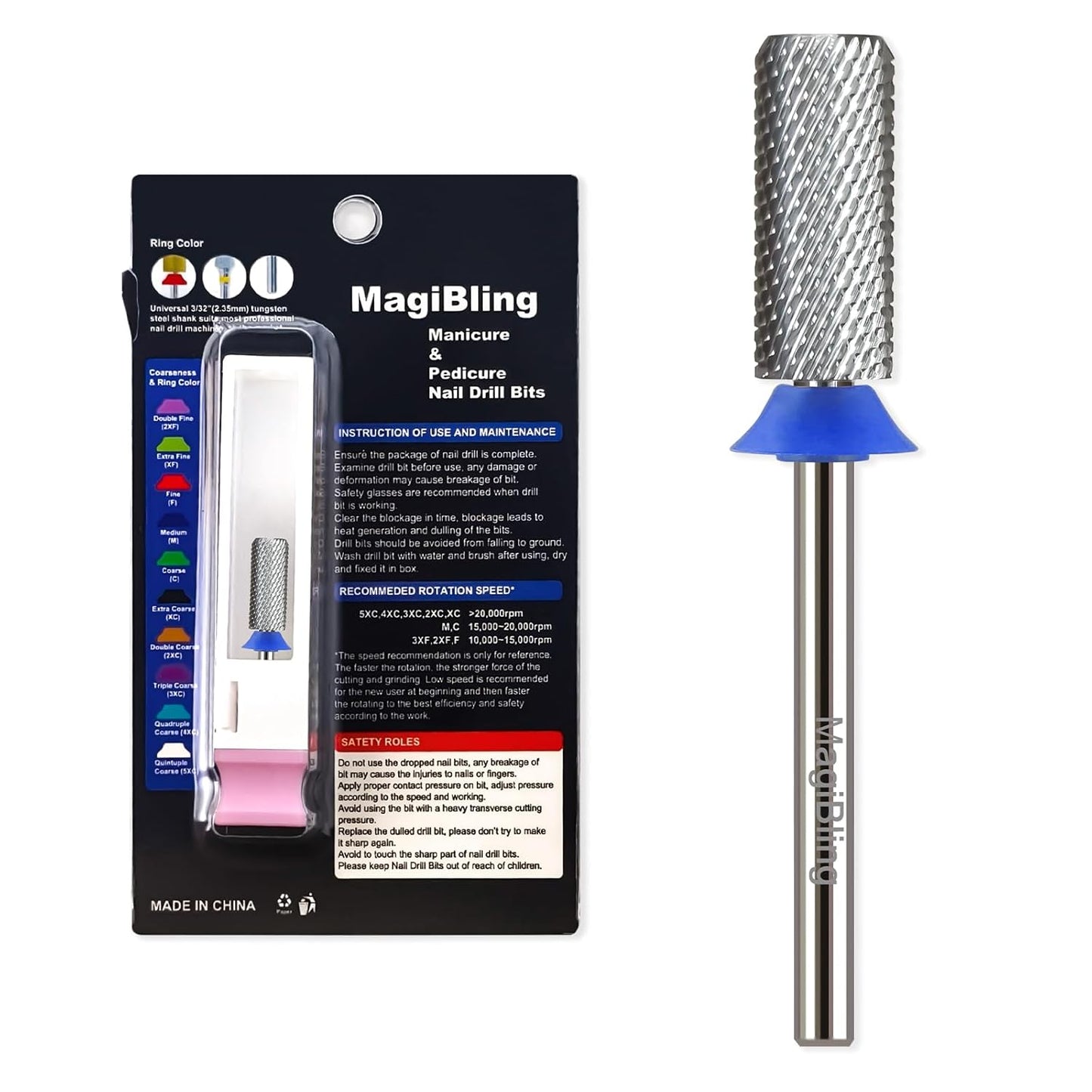 Professional Small Barrel Nail Drill Bits Flat Top, 3/32'' Safety Tungsten Carbide Bits, Two-Way Rotation, Soft and Hard Gel Removal Polishing, Tech and Beginner Bits, Medium.