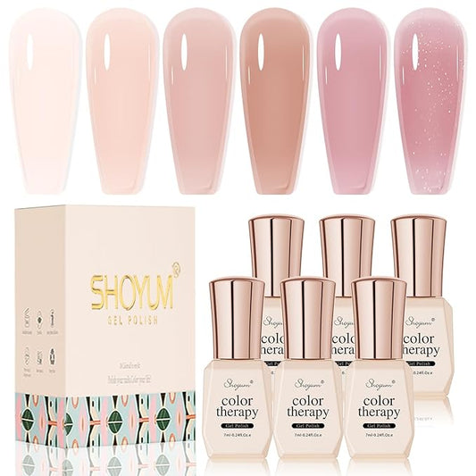 Jelly Nude Gel Nail Polish Set 6 Colors Neutral Sheer Light Pink Purple Gel Polish Kit Translucent Soak off Uv Nail Gel Diy Manicure 2024 New Nail Trend Nail Polish Gift
