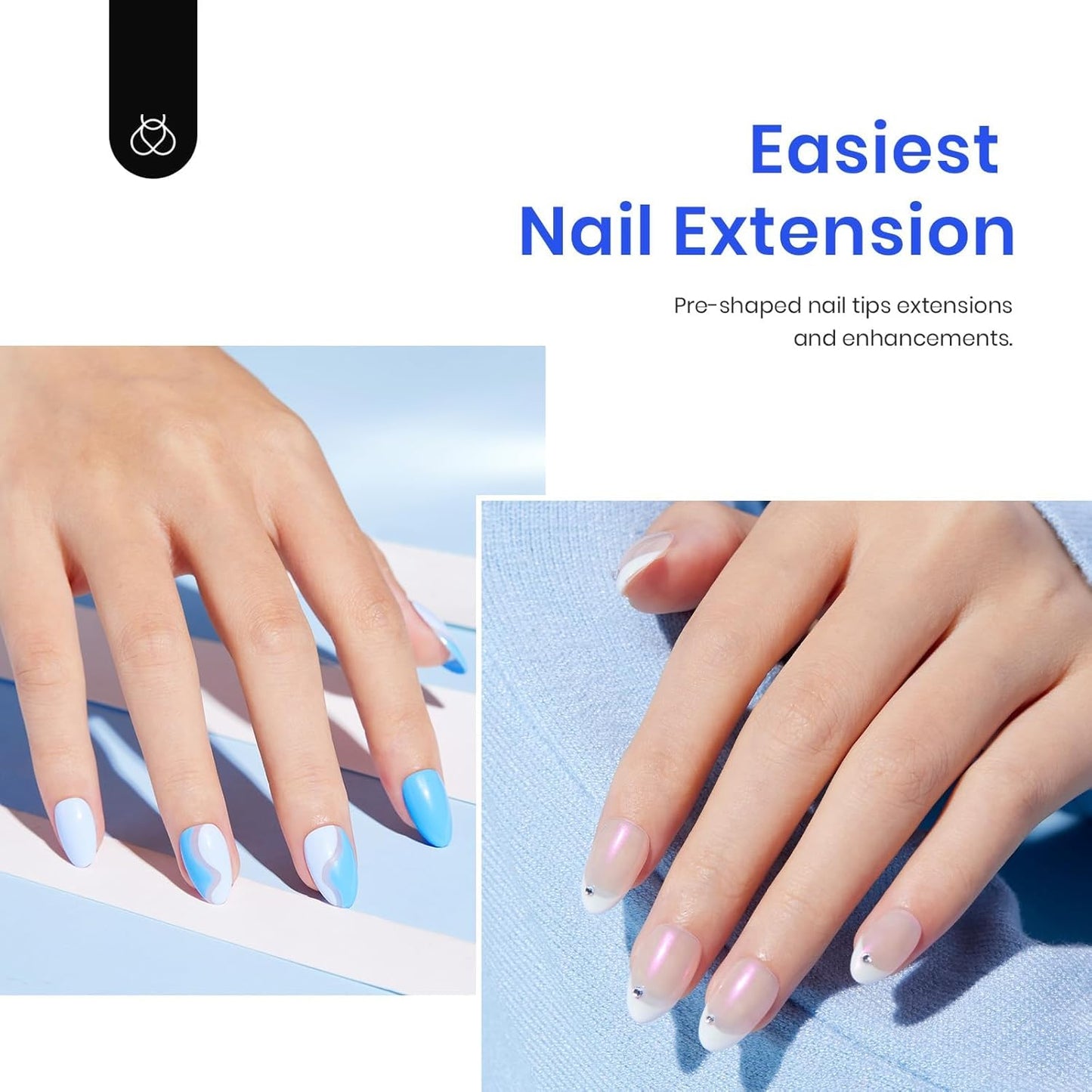 Beetles Gel Nail Kit Almond Short, 500Pcs Pre Shaped Clear Extra Short Almond Gel Nail Tips Easy Nail Extension Set with 5 in 1 Multifunctional Nail Glue Base Uv Led Nail Lamp Nail Art Gifts for Women