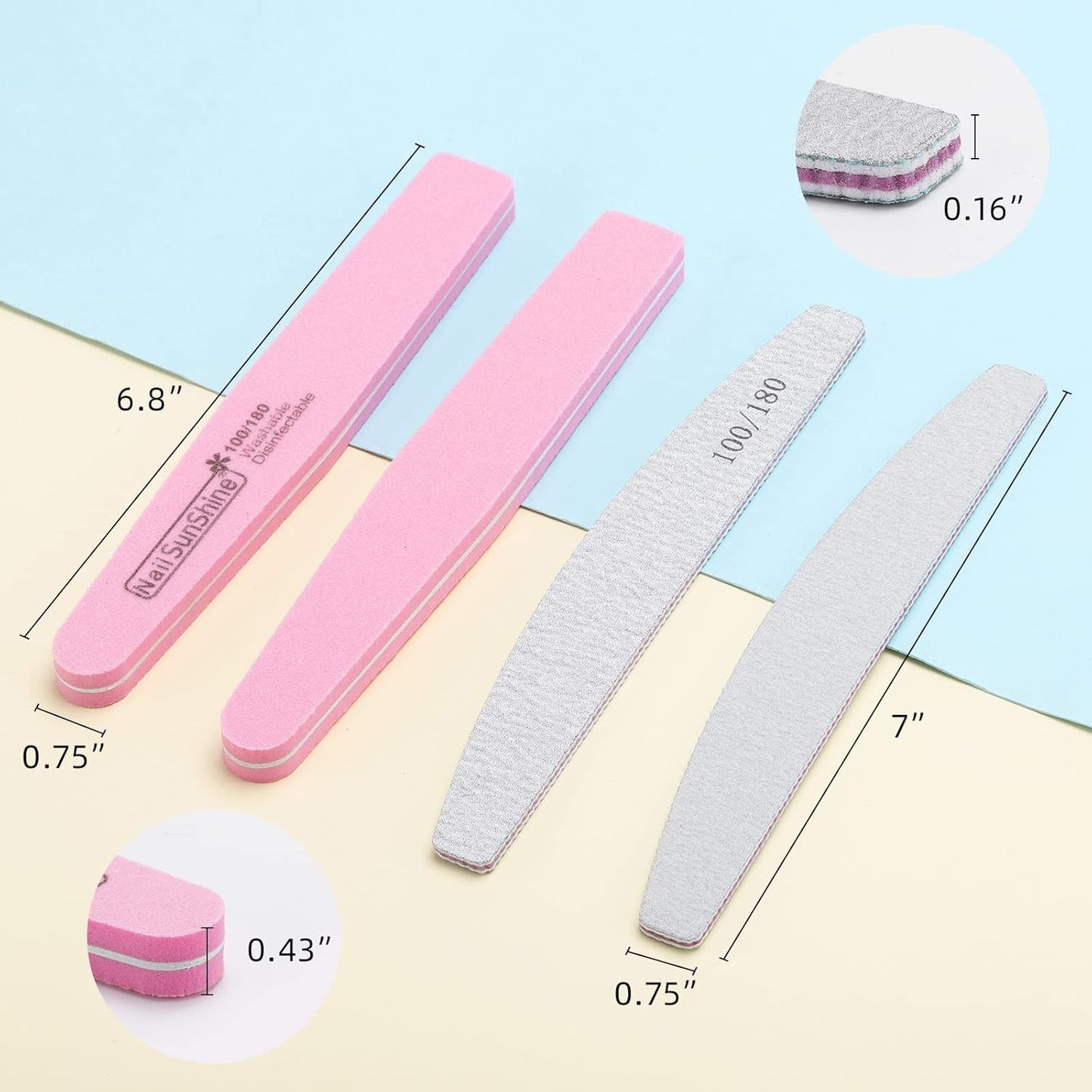35 Count 100/180 Grit Nail Files and Buffers Set, Double Sided Emery Boards Washable Buffing Blocks for Natural Nails and Acrylic Nails
