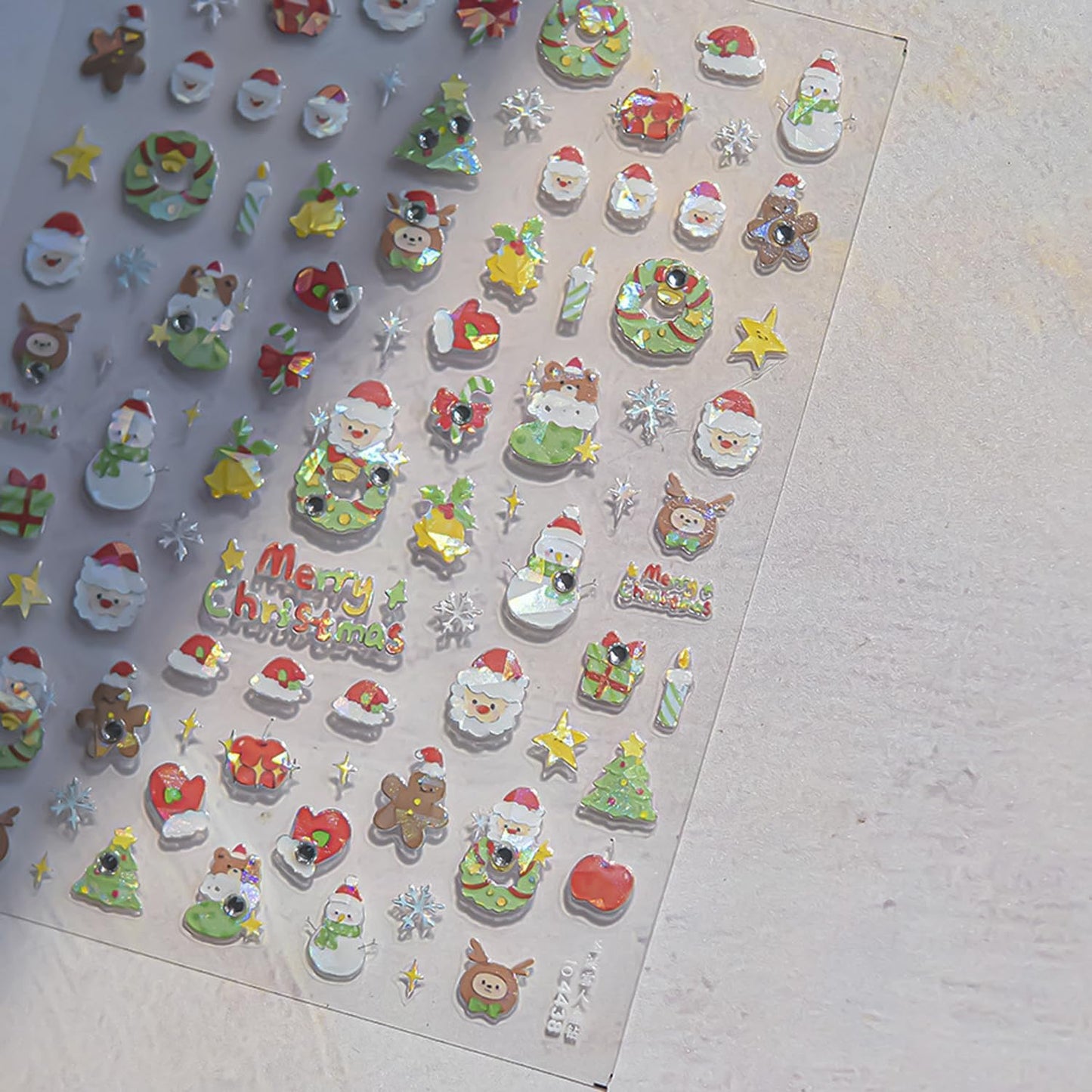 Christmas Day Nail Art Stickers 3D Self-Adhesive Cute Santa Claus Nail Art Decals for Acrylic Nails with Snowman Christmas Tree Designs Nail Sticker Winter Nail Supplies for Women DIY Manicure Decor