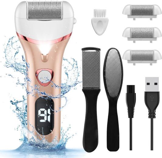 Electric Foot Callus Remover, Rechargeable Portable Electronic Foot File Pedicure Kits, Waterproof Foot Scrubber File, Professional Pedicure Tools, Foot Care for Dead Skin Ideal Gift, 3 Rollers