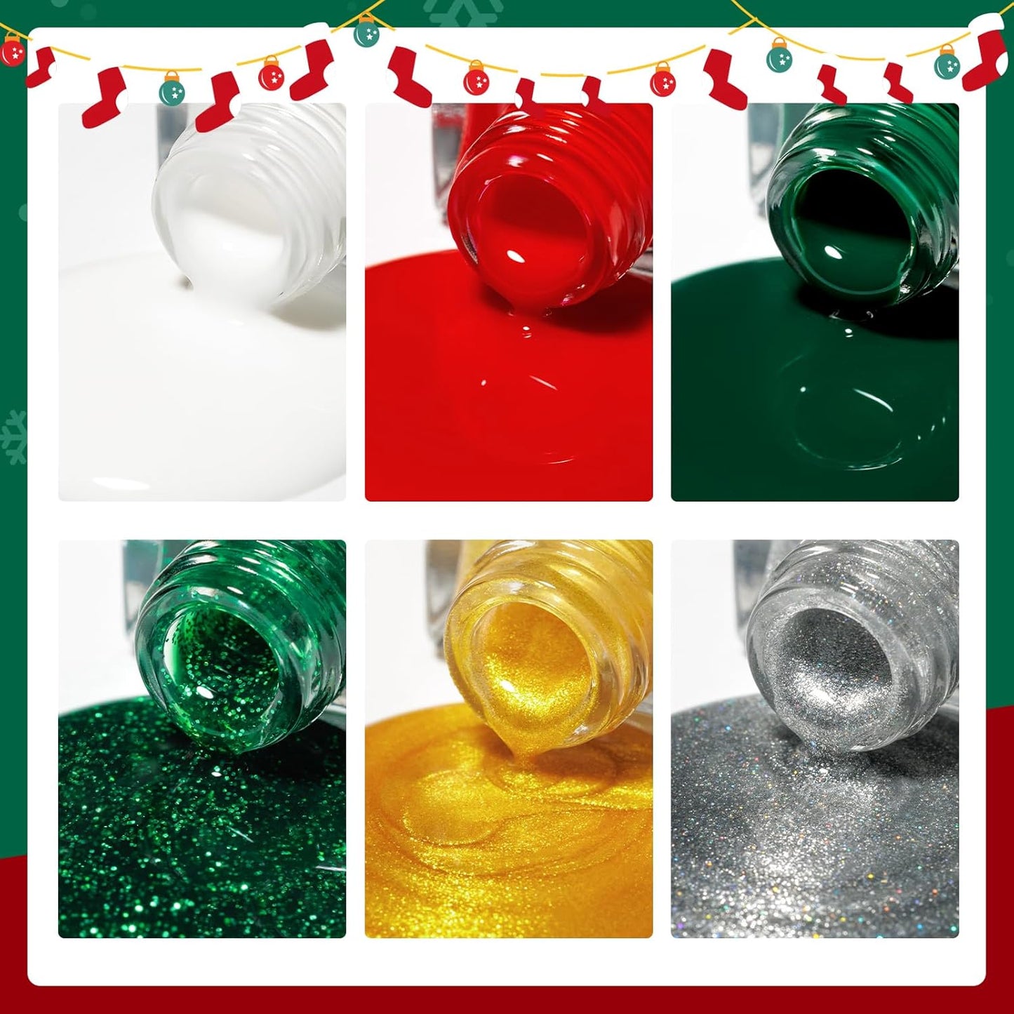 Christmas Nail Polish Set, 6 Colors Red Green Gold Silver Mini Nail polish Non Gel, Quick Dry Fast Drying Fingernail Lacquer for Women Girls Christmas Manicure Salon DIY Home