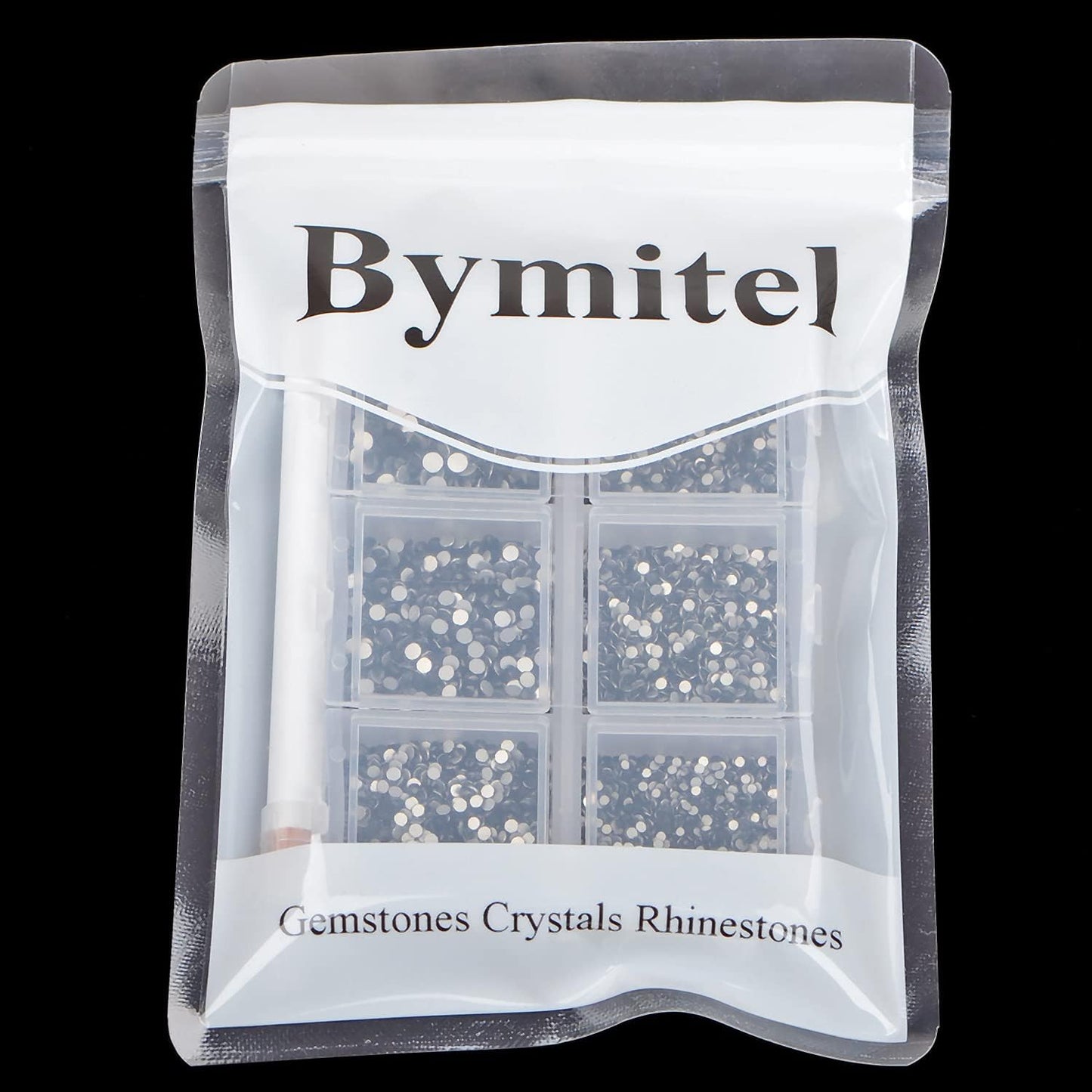 Bymitel 7200 Pieces 6 Mixed Sizes Glue Fix on Glass Rhinestones Round Crystal Gems Flatback for DIY Jewelry Making with one Picking Pen(Mix: SS3-SS10/7200PCS, Black)