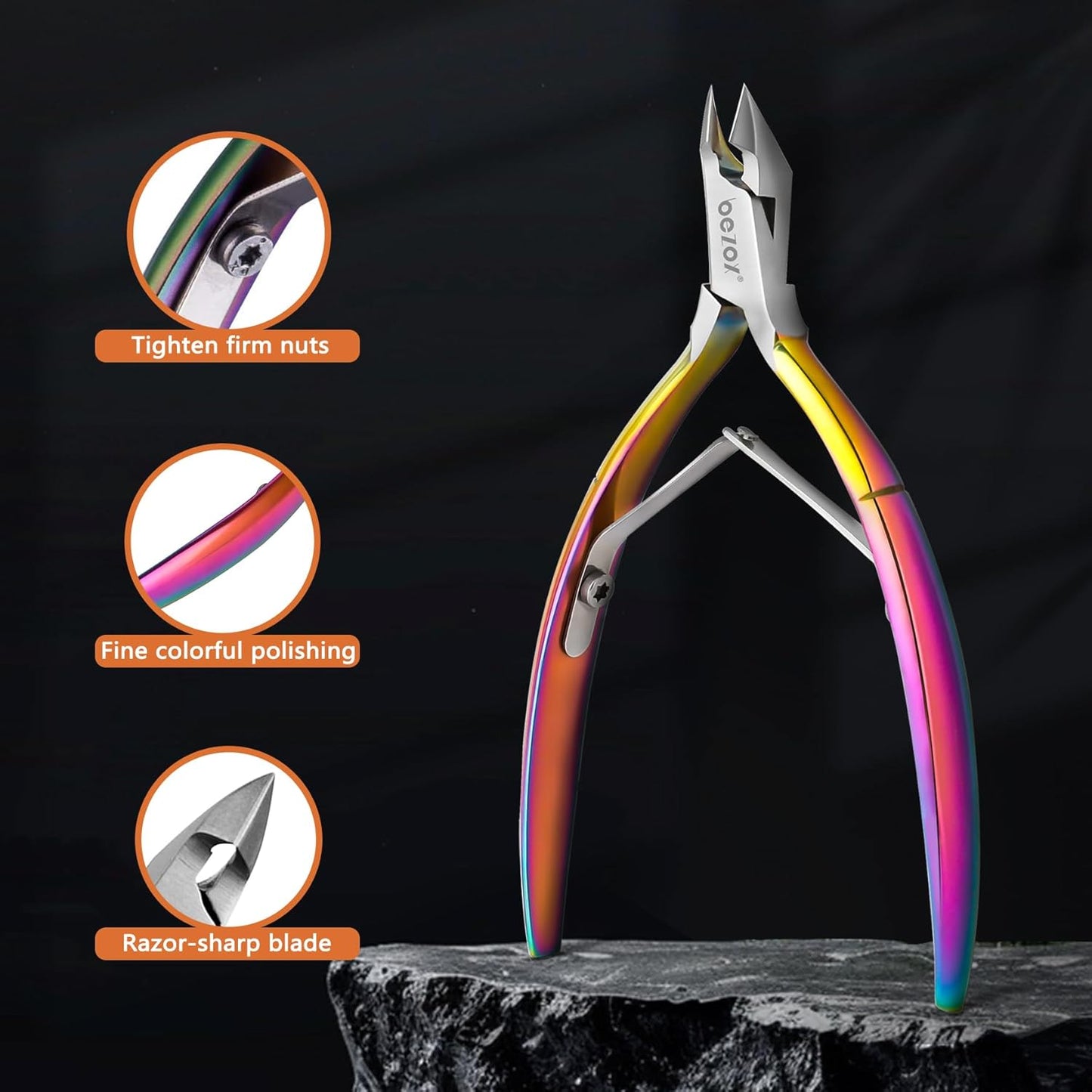 BEZOX Professional Cuticle Clipper with Tip Cover, Rainbow Finish, Stainless Steel Manicure Tool Cuticle Remover, 7mm Jaw, 1 Piece