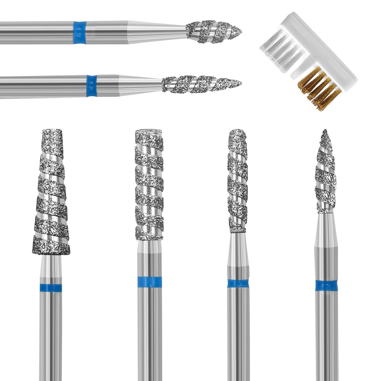 Diesisa 6 Pack Nail Drill Bits for Acrylic Nails, Diamond Carbide Nail Clipper Heads with Diamond Spiral Grooves, 3/32 Inch Cutter Attachment for Nail Preparation, Cuticle and Dead Skin Removal-Blue
