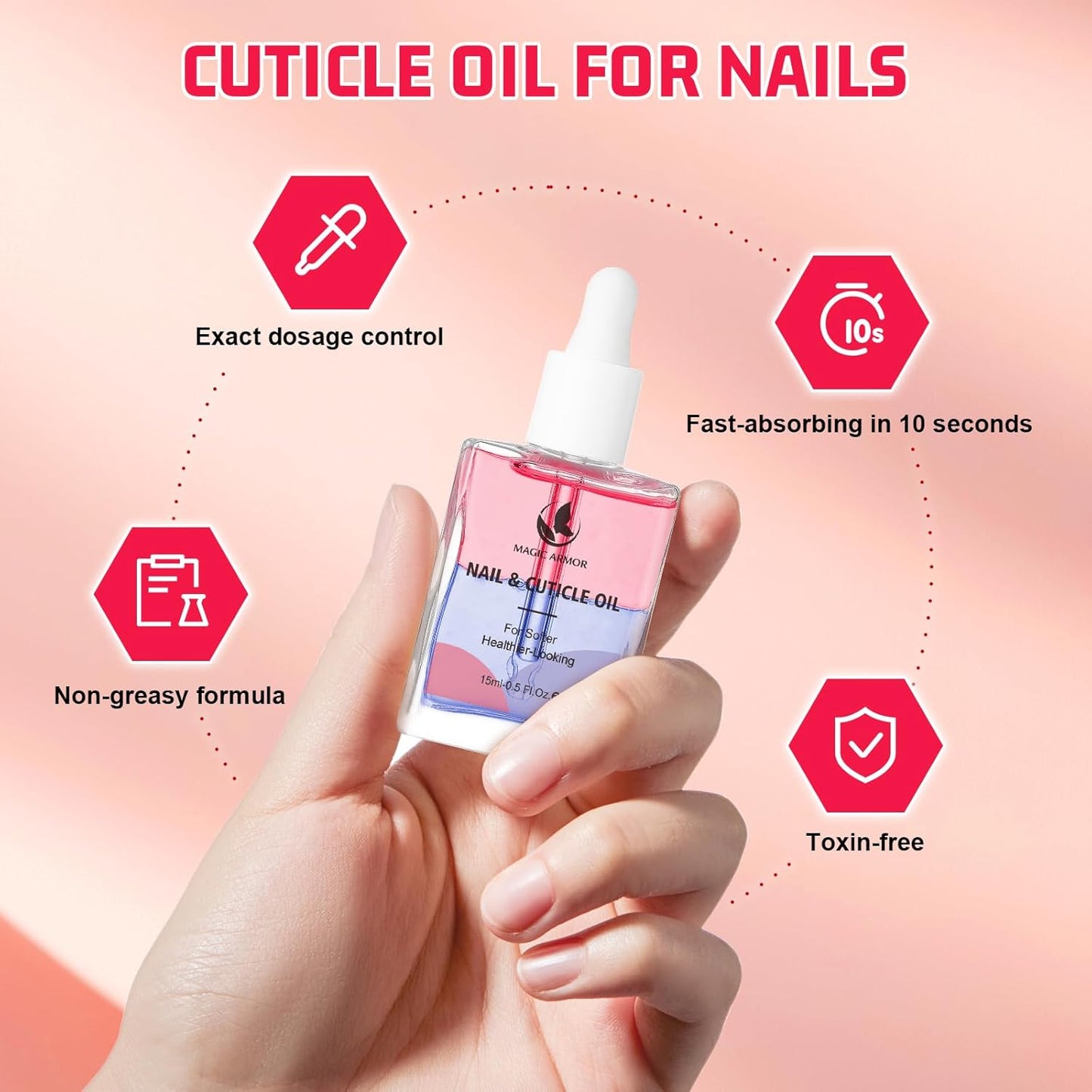 Cuticle Oil for Nails 15ml（0.5Fl.oz）– Nail Strengthener with Vitamin E, D-Panthenol & Centella – Nail Oil for Growth and Repair – Moisturizes Dry Cuticles, Softens Hangnails