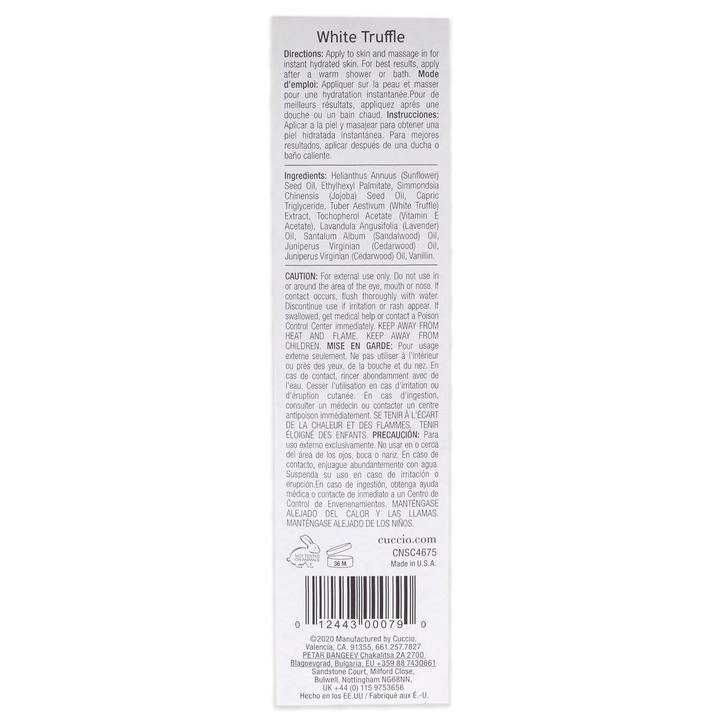 Cuccio C U C C I O Nourishing Dry Body Oil - White Truffle Naturale for Unisex - 3.38 oz Oil