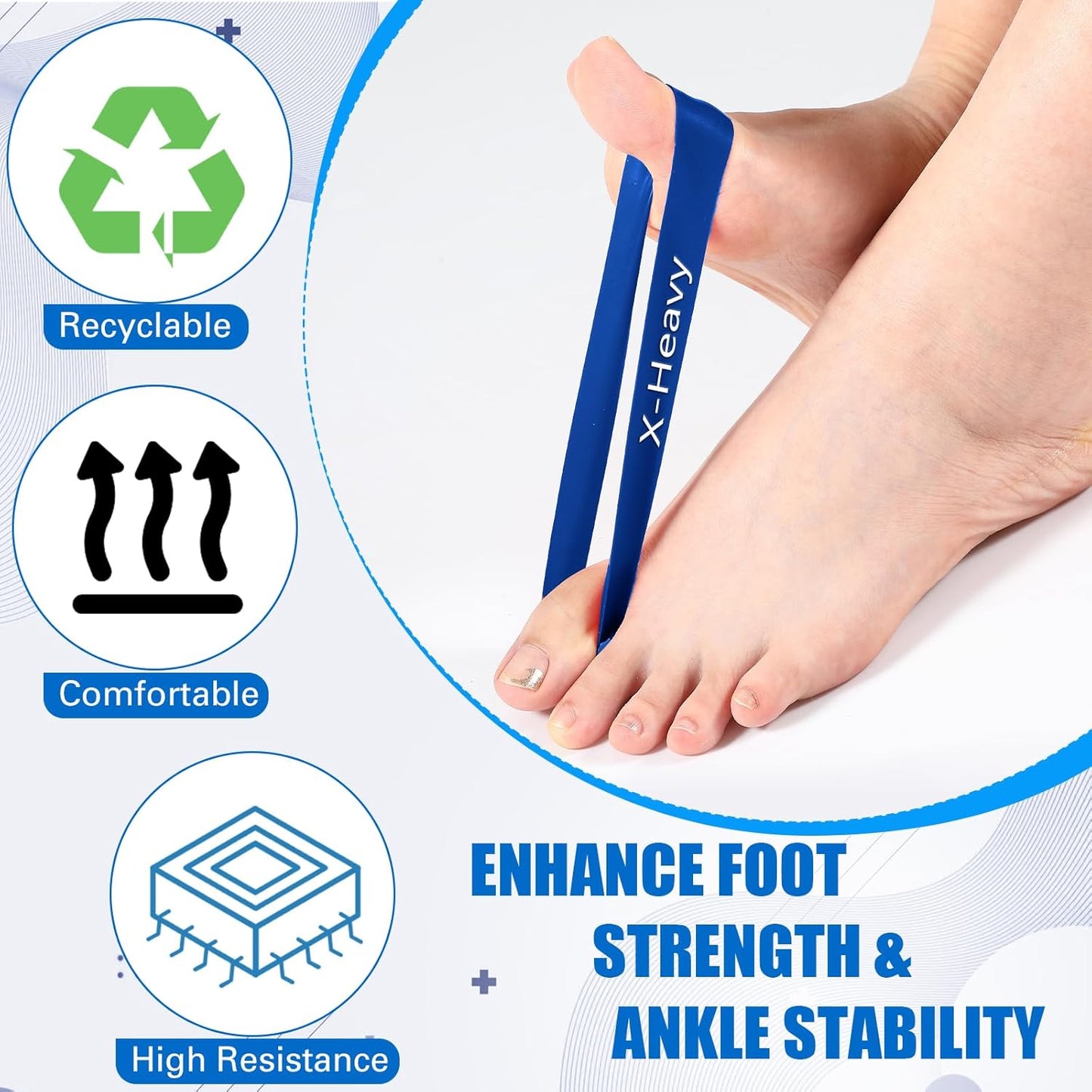 Set of 5 Toe Stretcher Bands for Bunions Correction Foot Big Toe Spacers Resistance Straightener Loop Bands with Carry Bag for Women Men Hallux Valgus Alignment Yoga Exercise(Blue)