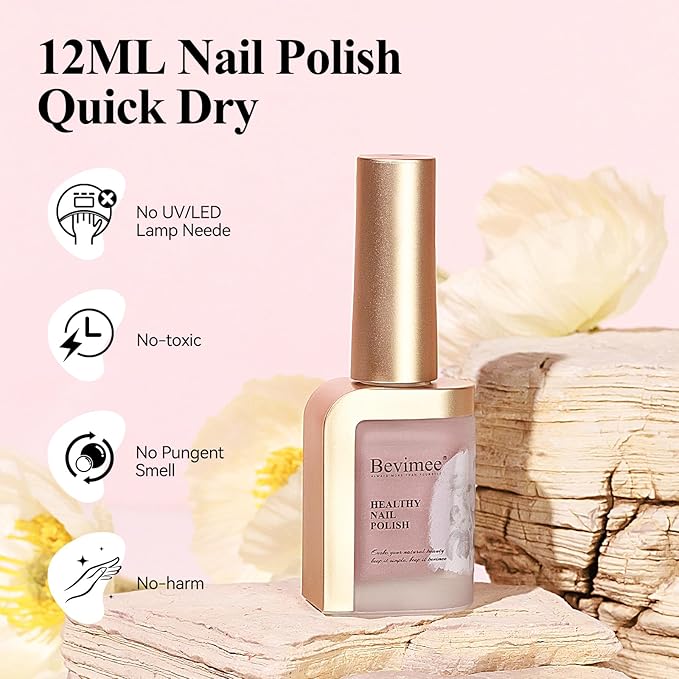 Quick Dry Nail Polish Air Fast Drying, Sheer Nude Regular Color Nail Polish Holographic High Coverage Nail Lacquer Water Based Natural Nail Art No Required UV LED, 12ML