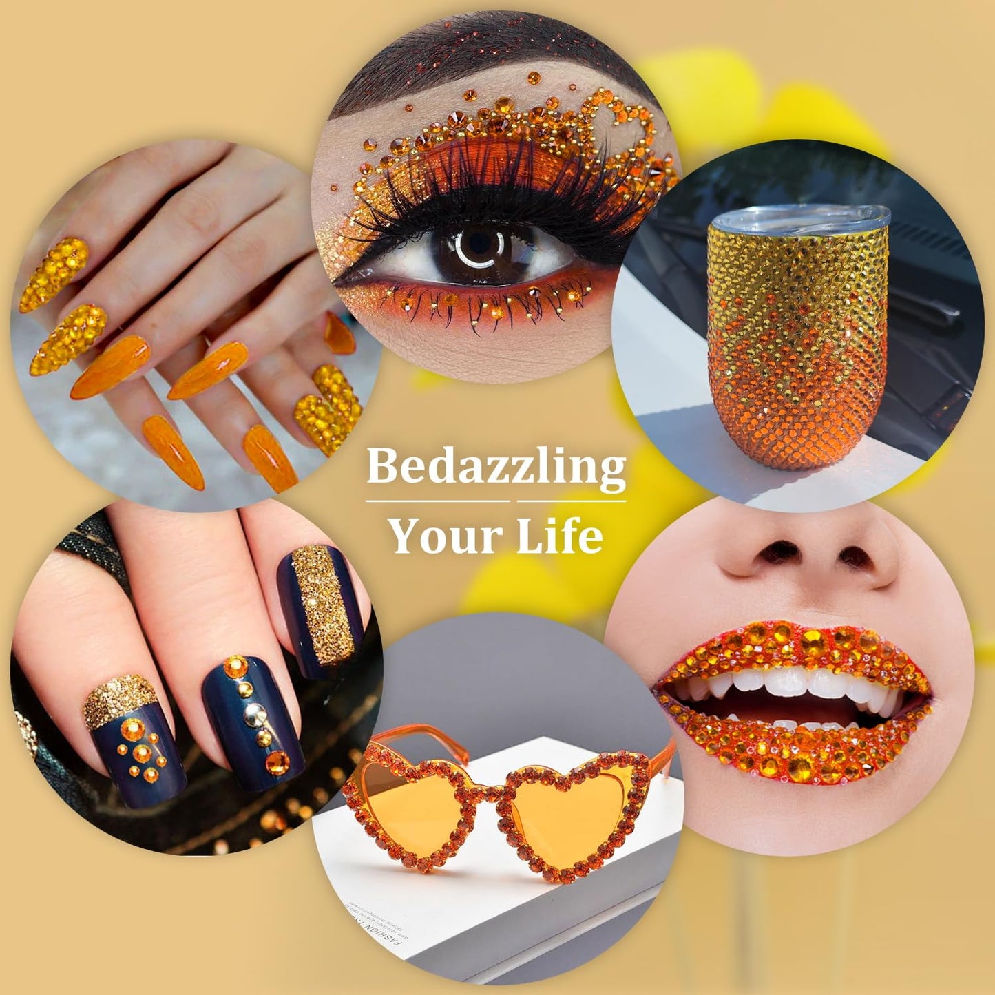 Resin Rhinestones for Crafting, 1 Box Orange Flatback Crystals for Bedazzling Crafts DIY Nail Art Decoration, Non Hotfix Bulk Gems for Tumbler Shoes Clothing Fabric Face Makeup