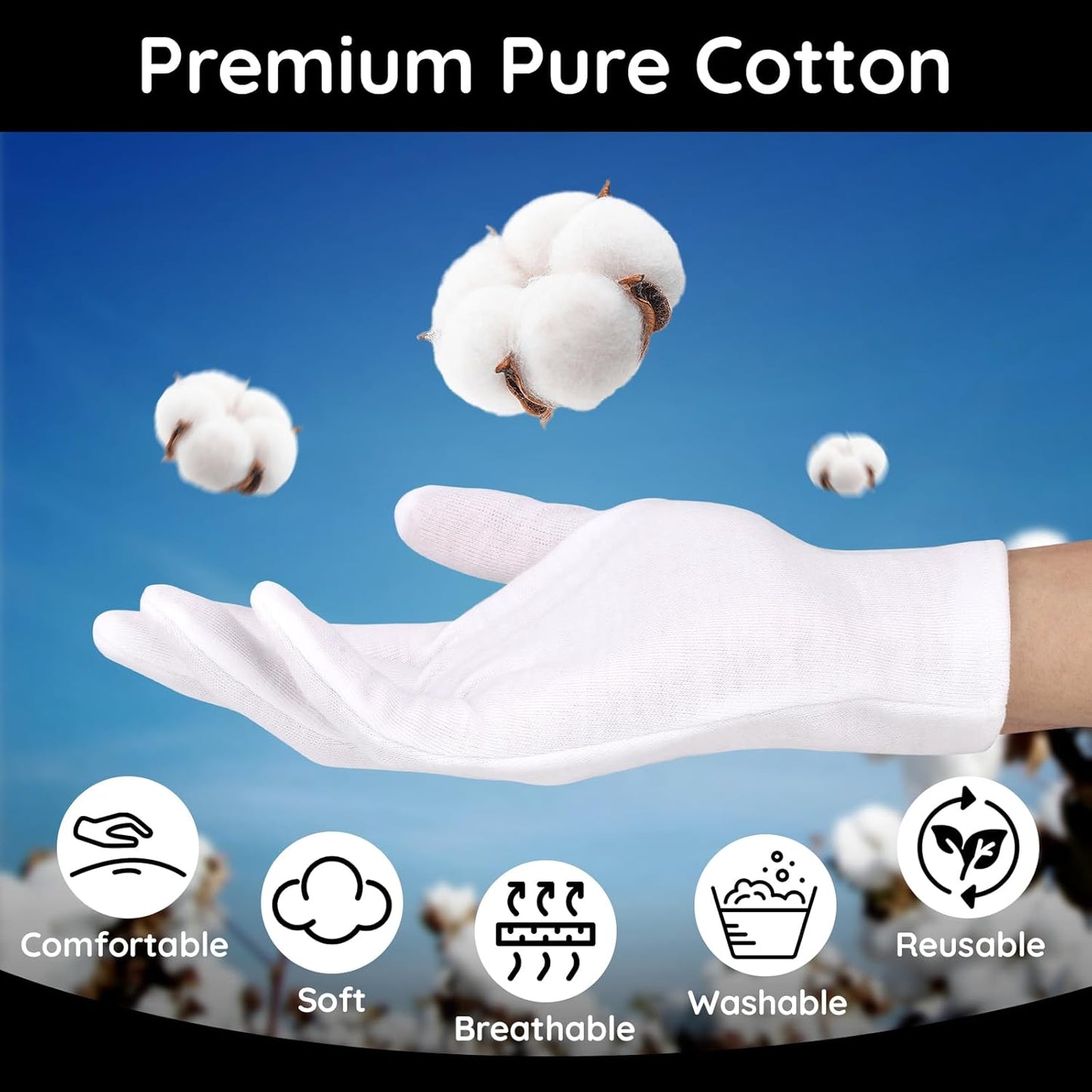 Segbeauty 24 Count Extra Large White Cotton Moisturizing Gloves, 12 Pairs Hand Gloves Moisturizing Overnight for Dry Hand, White Gloves Lotion Gloves for Men and Women, Sleeping Gloves for Rough Hands