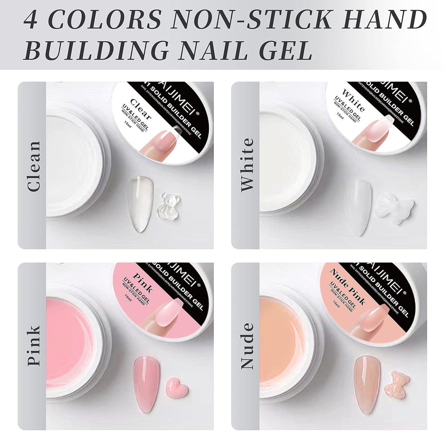AIJIMEI 0.5oz Solid Nail Builder Gel Set - White & Nude (2 Pieces, 15ml/0.5oz) - DIY Gel Nail Extension & Art Kit (2 Pieces, 15ml/0.5oz)