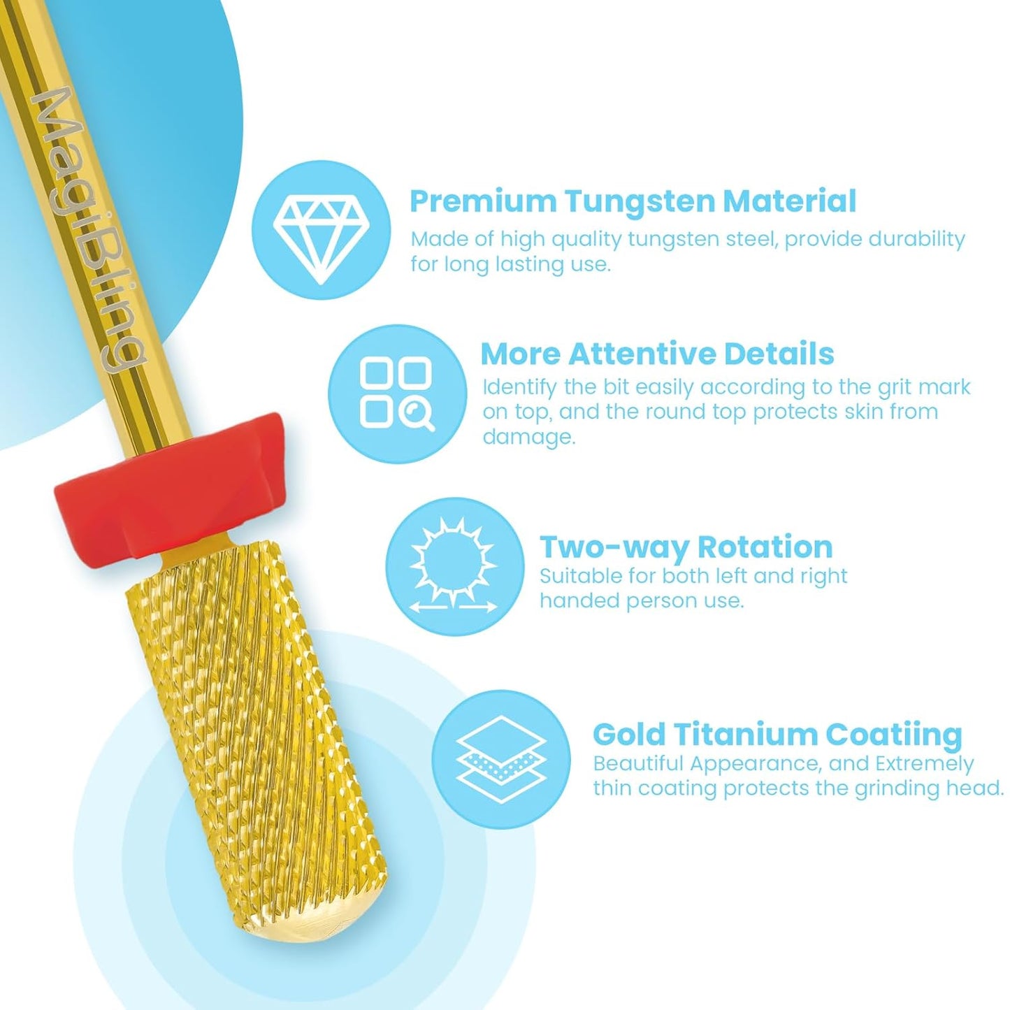 Small Barrel Nail Drill Bits Round Top, 3/32'' Safety Tungsten Carbide Bits, Two-way Rotation, Suitable for Manicure Pedicure Cuticle Gel Polishing, Technicians Bits, Grit: Fine.