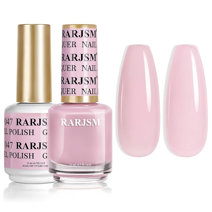 RARJSM Pastel Pink Gel Nail Polish 2pcs Set,Gel and Lacquer Combo,Purle Pink Air Dry Nail Lacquer and Nude Pastel Pink Gel Polish LED UV Curing Requires French Manicure DIY Nail Art Home Salon 15ml