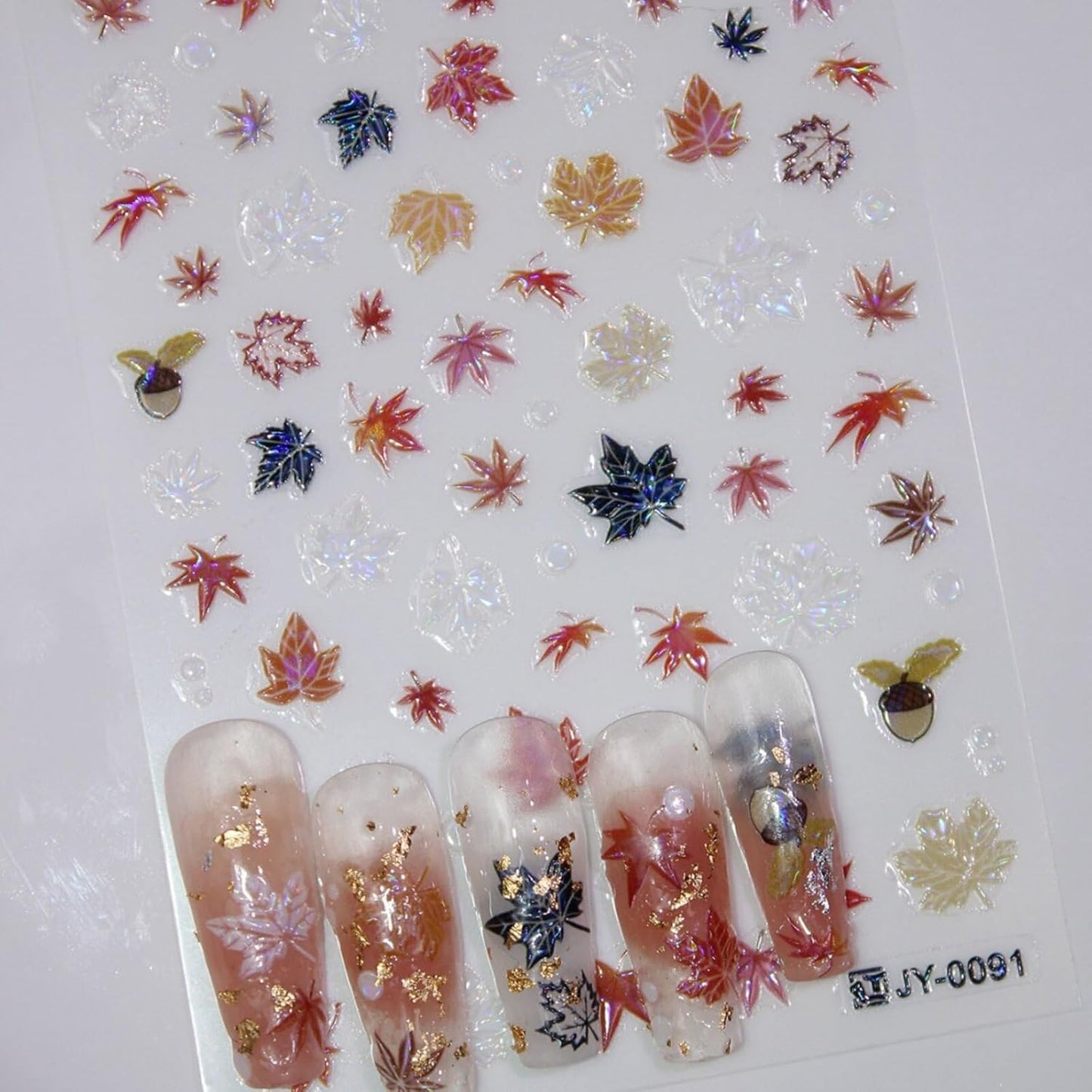 Fall Nail Stickers Thanksgiving 5D Embossed for Glitter Maple Leaves Glitter Nail Art 3D Self-Adhesive Nails Decoration Autumn Holiday Nail Decals DIY for Women Girls Manicure Supplies 4 Sheets