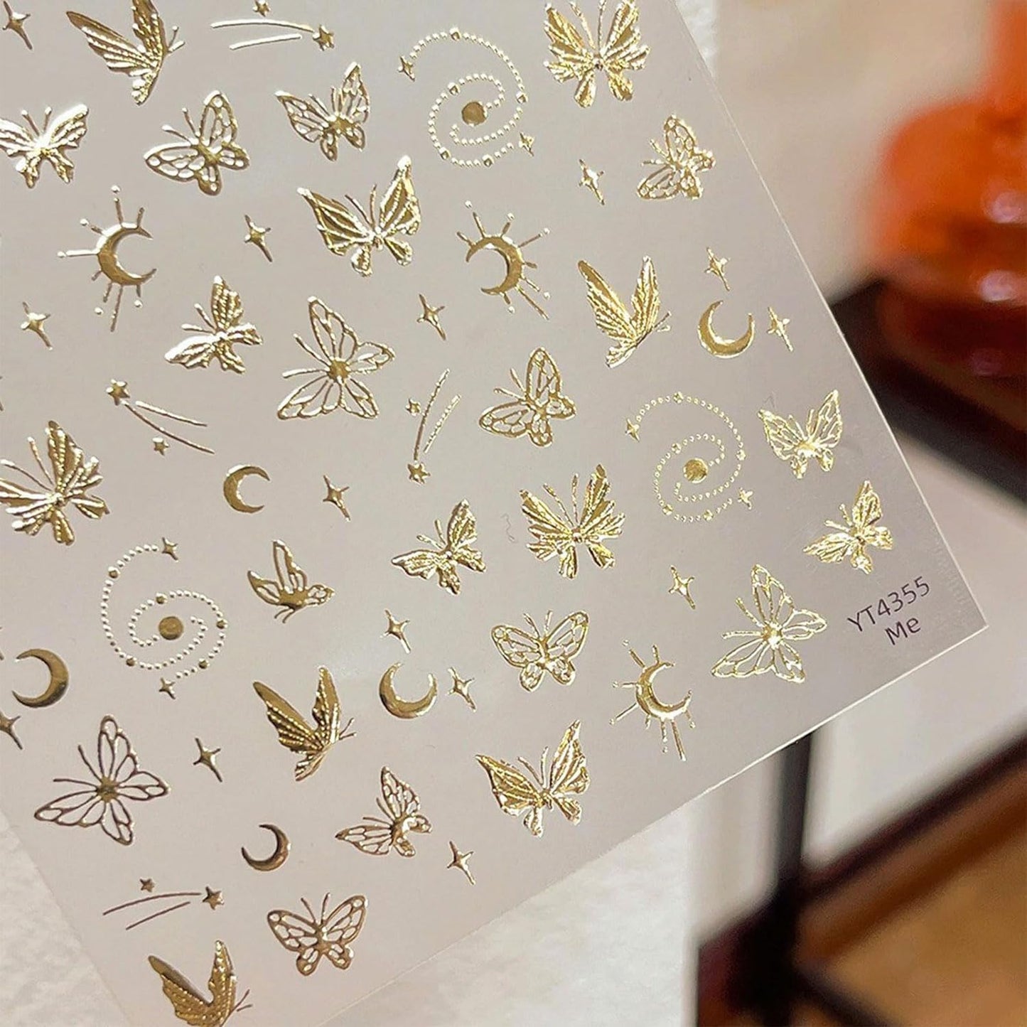Gold Butterfly Nail Art Stickers Star Moon Nails Stickers Self-adhsive Nail Decals 5D Embossed Nail Design for Women Girls Nail Accessories