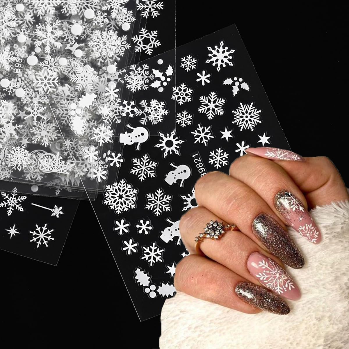 30 Sheets Christmas Snowflakes Nail Art Stickers for Nails Kit White Snowflakes Winter Nail Stickers Snowmen Santa Claus Elk Snow Design Xmas Holiday Nail Art Supplies for Women Girls Manicure