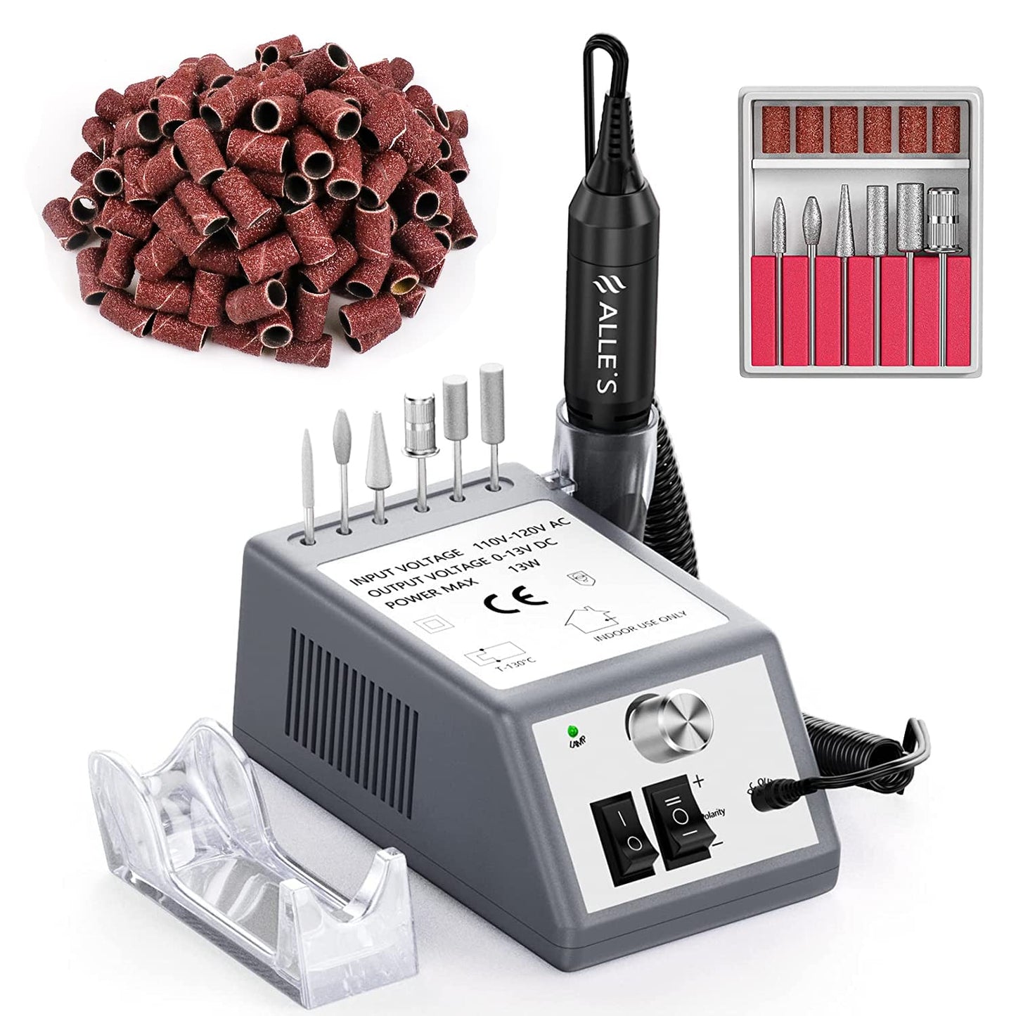 Professional Nail Drill Machine 20000 RPM Efile Electric Nail Filer Kit for Finger Toe Nails, Acrylic Gel Nails, Manicure Pedicure Drill with 6Pcs Nail Bits, 106Pcs Sanding Bands - Grey