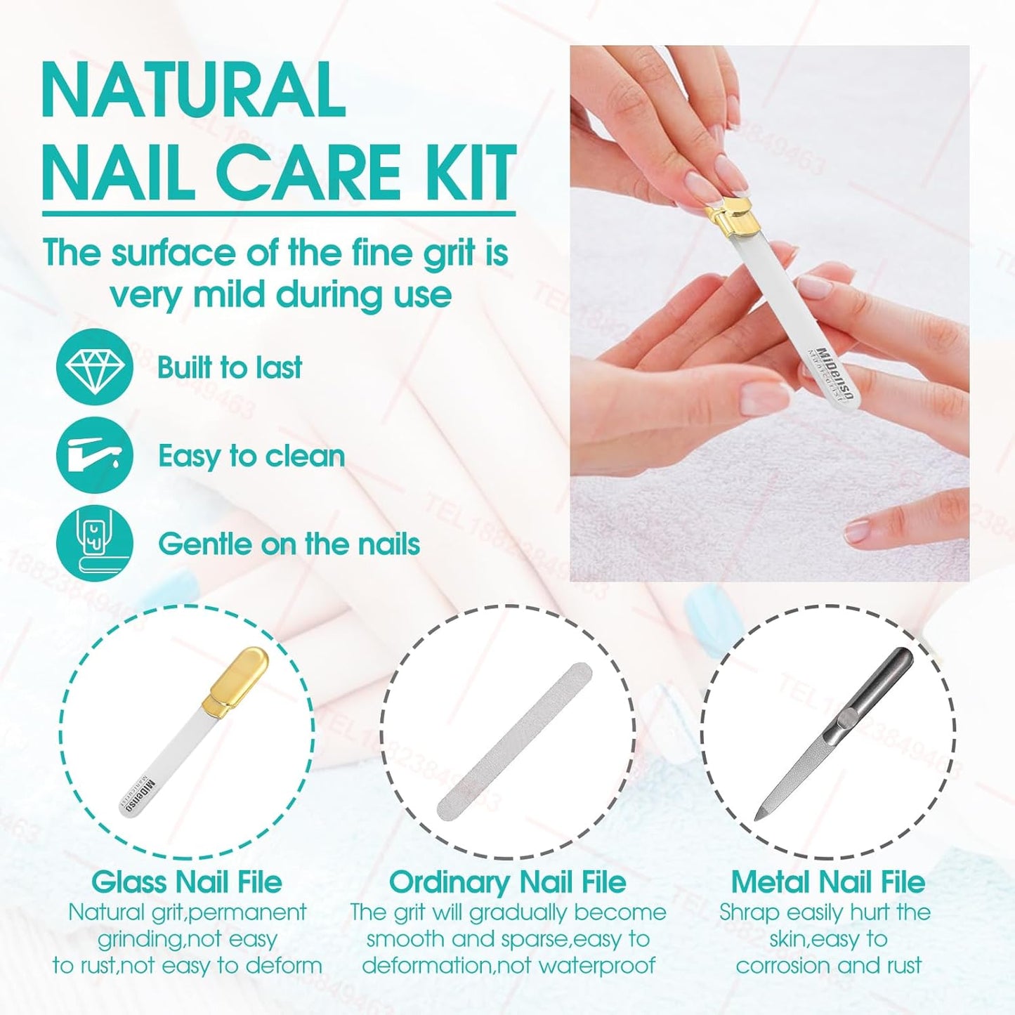Premium Gift, Glass Nail File with Case, 2 Pack Crystal Nail Files for Natural Nails, Artificial Nails Manicure Pedicure Nail Care Kit Set, Xmas Present for Women and Man(Gold+Pink)