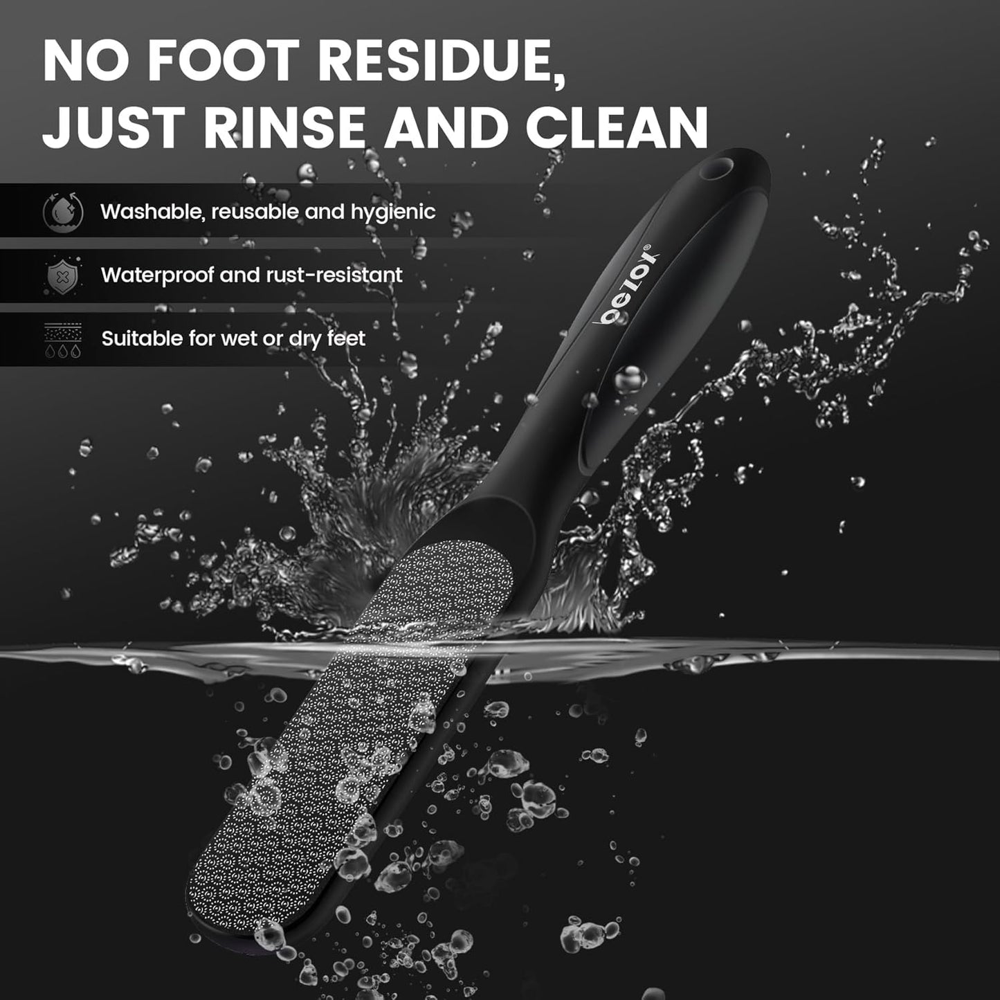 BEZOX Double-Sided Glass Foot File Callus Remover(1 PCS), Foot Scrubber for Dead Skin, Smooth Feet Pedicure Tools for Feet, Pumice Stone for Feet, Heel Scraper for Cracked Heels - Black