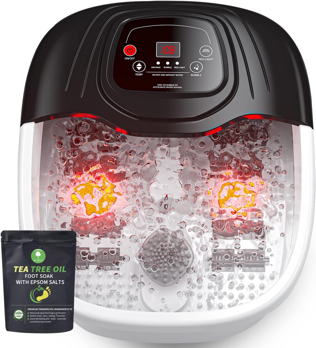 Foot Spa Bath Massager with Heat, Epsom Salt,Bubbles, Vibration and Red Light, Tub for Stress Relief,Foot Soaker, Christmas Gifts Birthday Gifts for Mom Dad Women Men Her Him