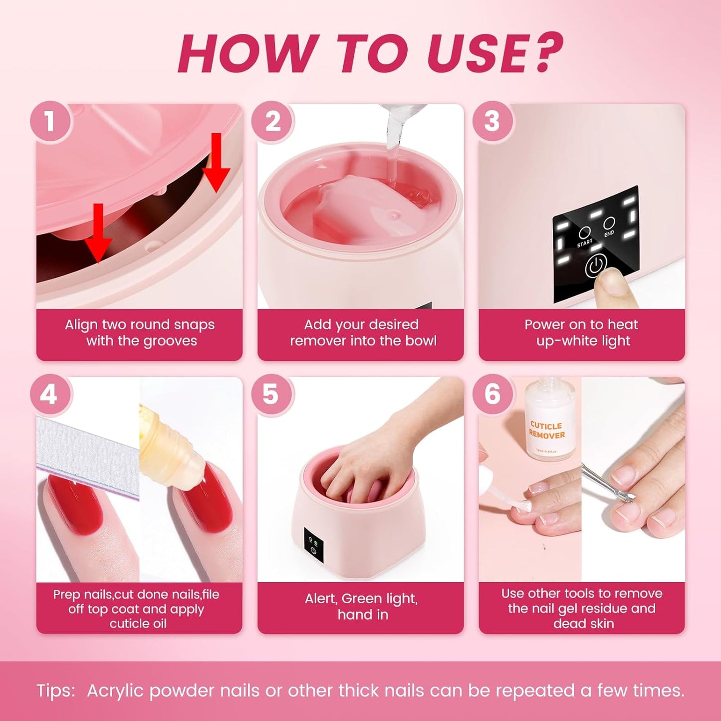 Quaferen Nail Soaking Bowl Heated: 50% Faster Soak Off Gel Polish Dip Powder Remover Bowl- Electric Soak Off Acrylic Nail Remover Manicure Bowls for Salon Home