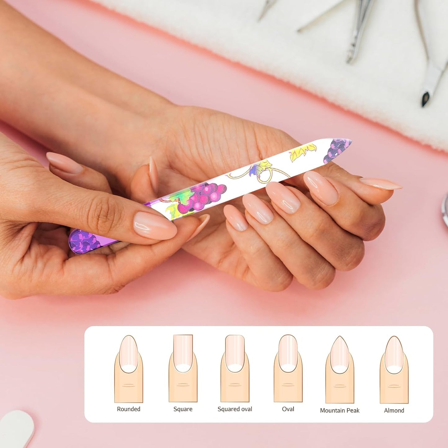 5 Pack Glass Nail File with Case Crystal Nail File Buffers Mixed Color Double Sided Glass Fingernail Files Cuticle Pusher Manicure Set for Women
