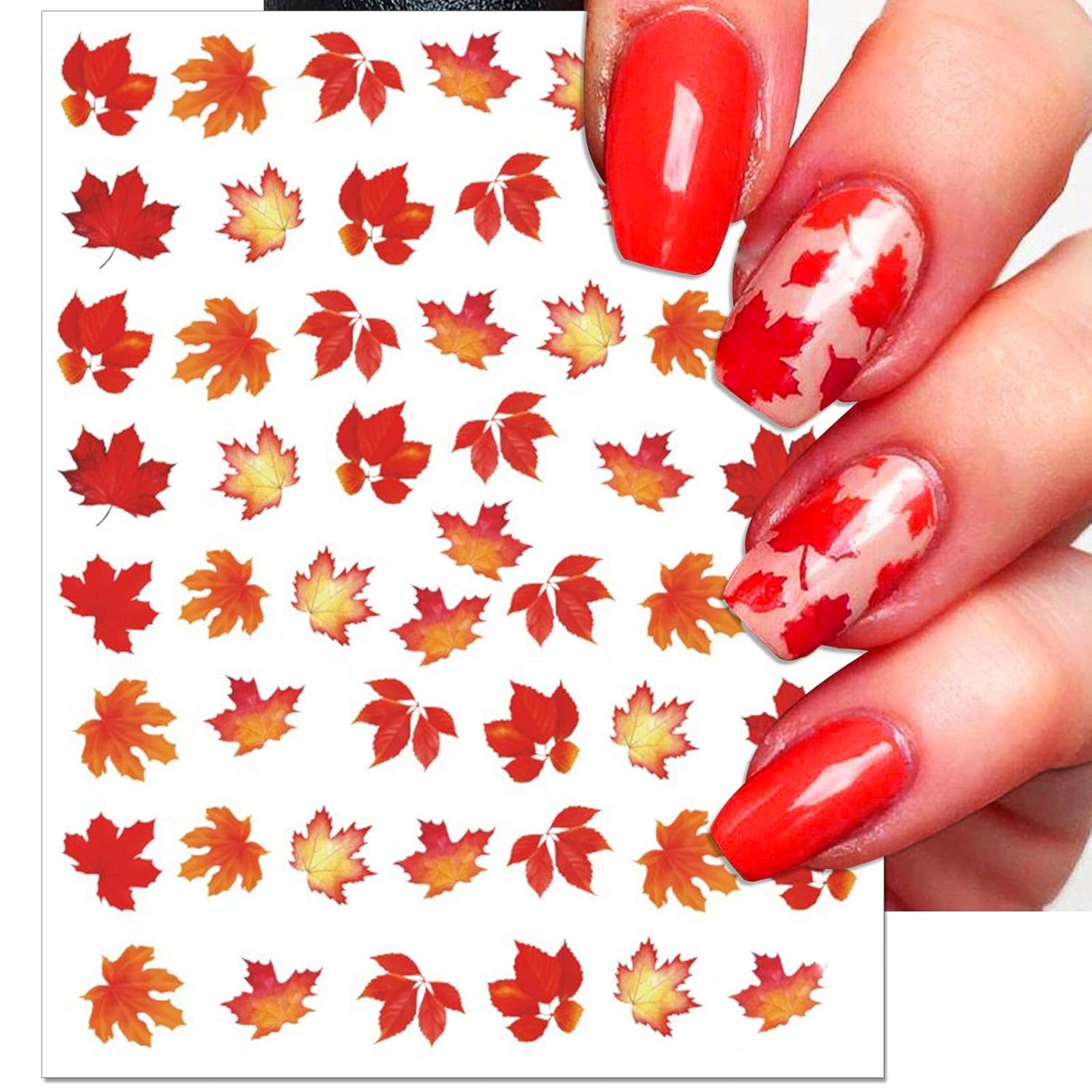 Fall Nail Art Stickers, Thanksgiving Day Laser Glitter Nail Decals, 3D Self-Adhesive Maple Ginkgo for DIY Nail Supplies Decoration(6 Sheets)