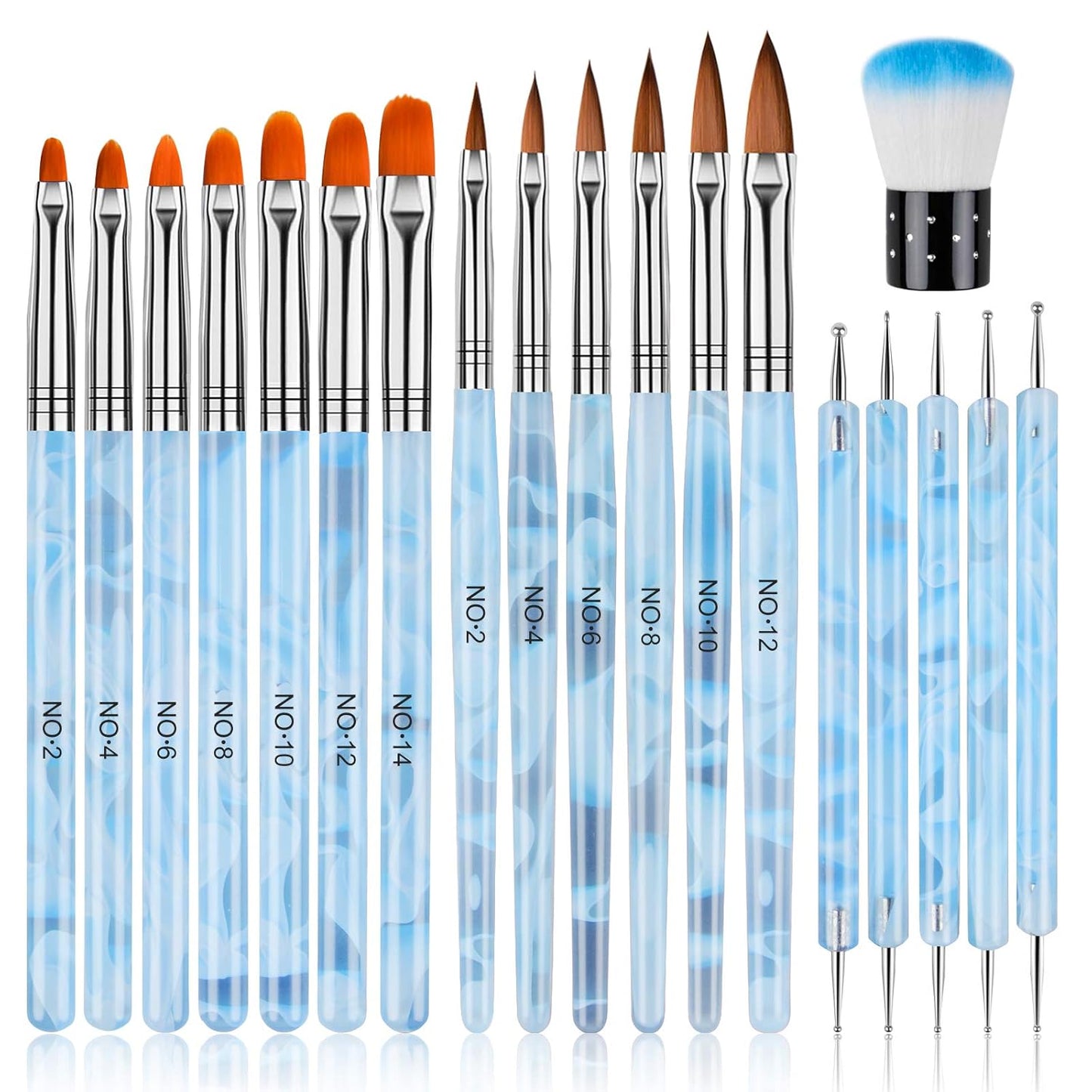 TOROKOM 19Pcs Nail Art Brushes Set, Nail Art Tool for Acrylic Application, Incl Nail Dotting Pens, Nail Dust Brush, Extension Gel Brush for Home Use and Professional Nail Salon