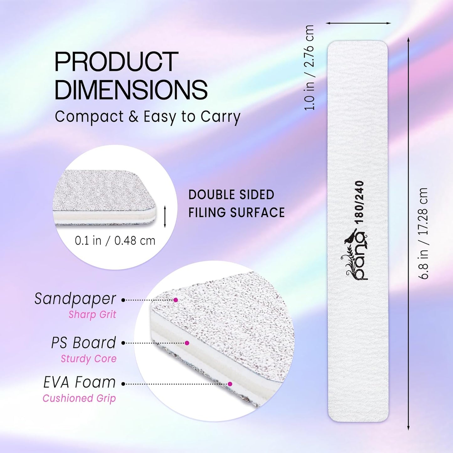 10PCS Jumbo Size PANA Professional Double Sided Nail Files - Zebra, 180/240 Grit - Emery Board Nail Buffering File Manicure Pedicure Nail Polisher Washable