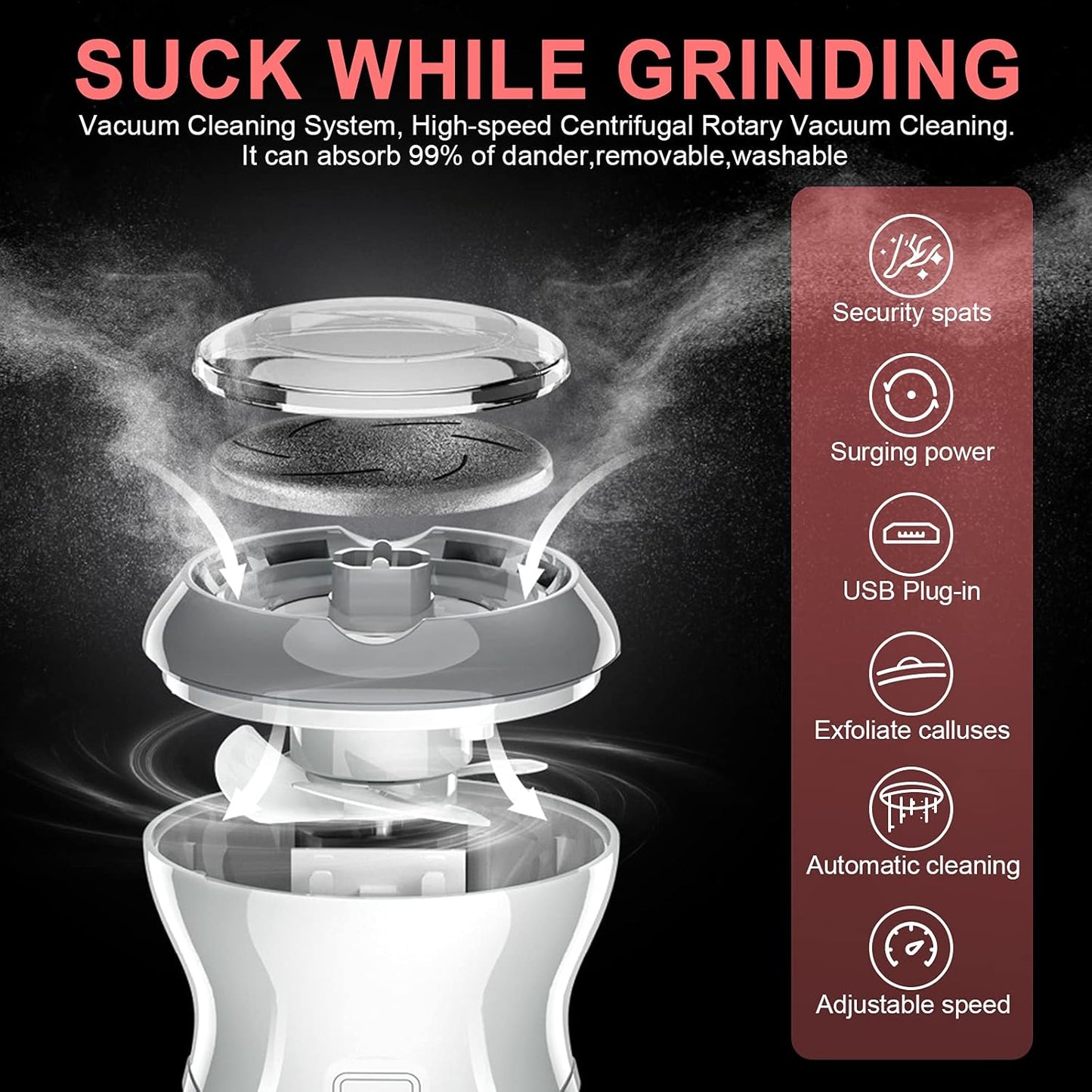 Professional Electric Feet Callus Remover,Portable Rechargeable Foot File Pedicure Tools with Vacuum Adsorption Foot Grinder 2 Speed 3 Grinding Heads, Ideal for Dead Skin/Powerful Exfoliation