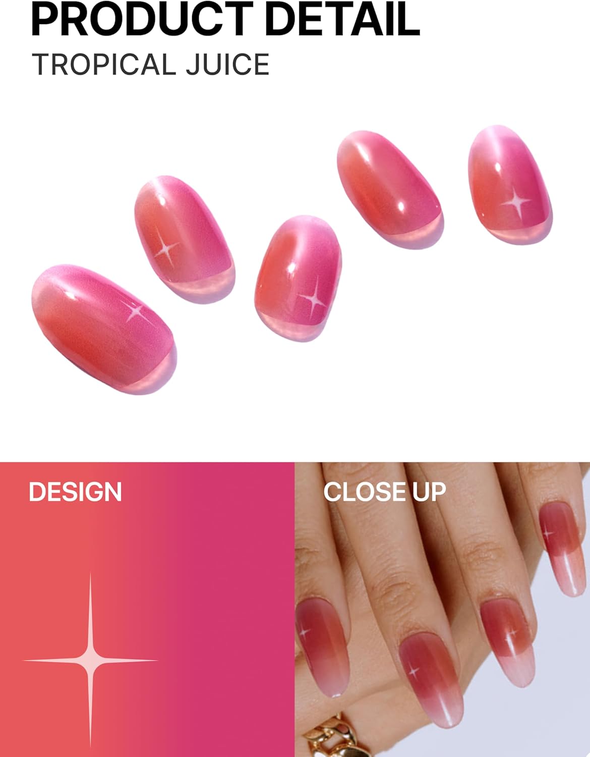 UUUUUU Semi Cured Gel Nail Strips | Salon-Quality | UV Free Gel Nail Wraps for Women | Easy Peel&Stick | Long-Lasting up to 14 Days | 28 Strips Set+File & Wipes | Gift-Ready (UGN160 Tropical Juice)